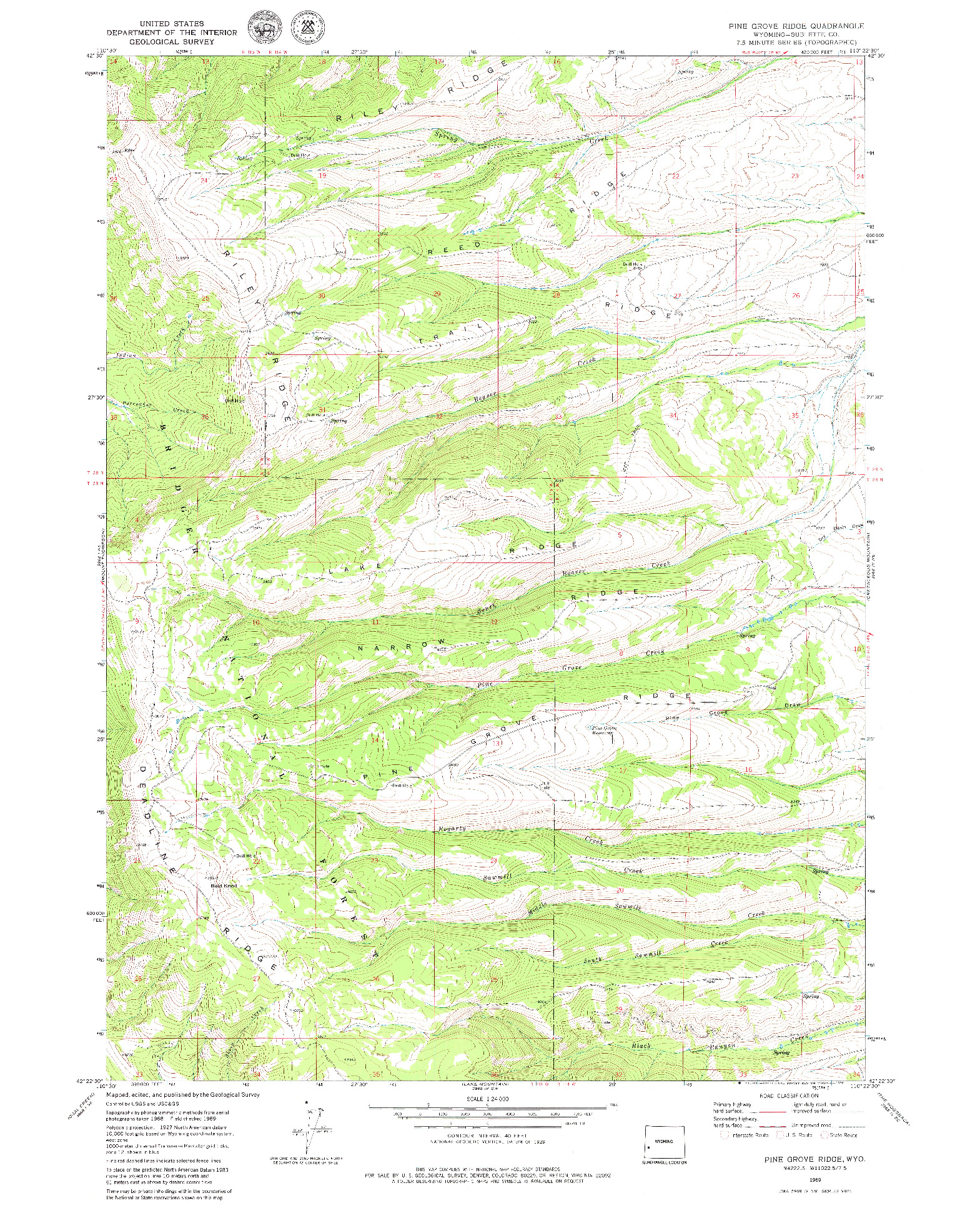 USGS 1:24000-SCALE QUADRANGLE FOR PINE GROVE RIDGE, WY 1969