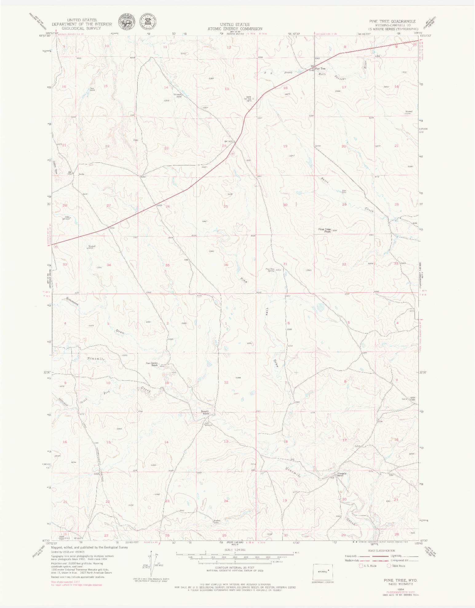 USGS 1:24000-SCALE QUADRANGLE FOR PINE TREE, WY 1954