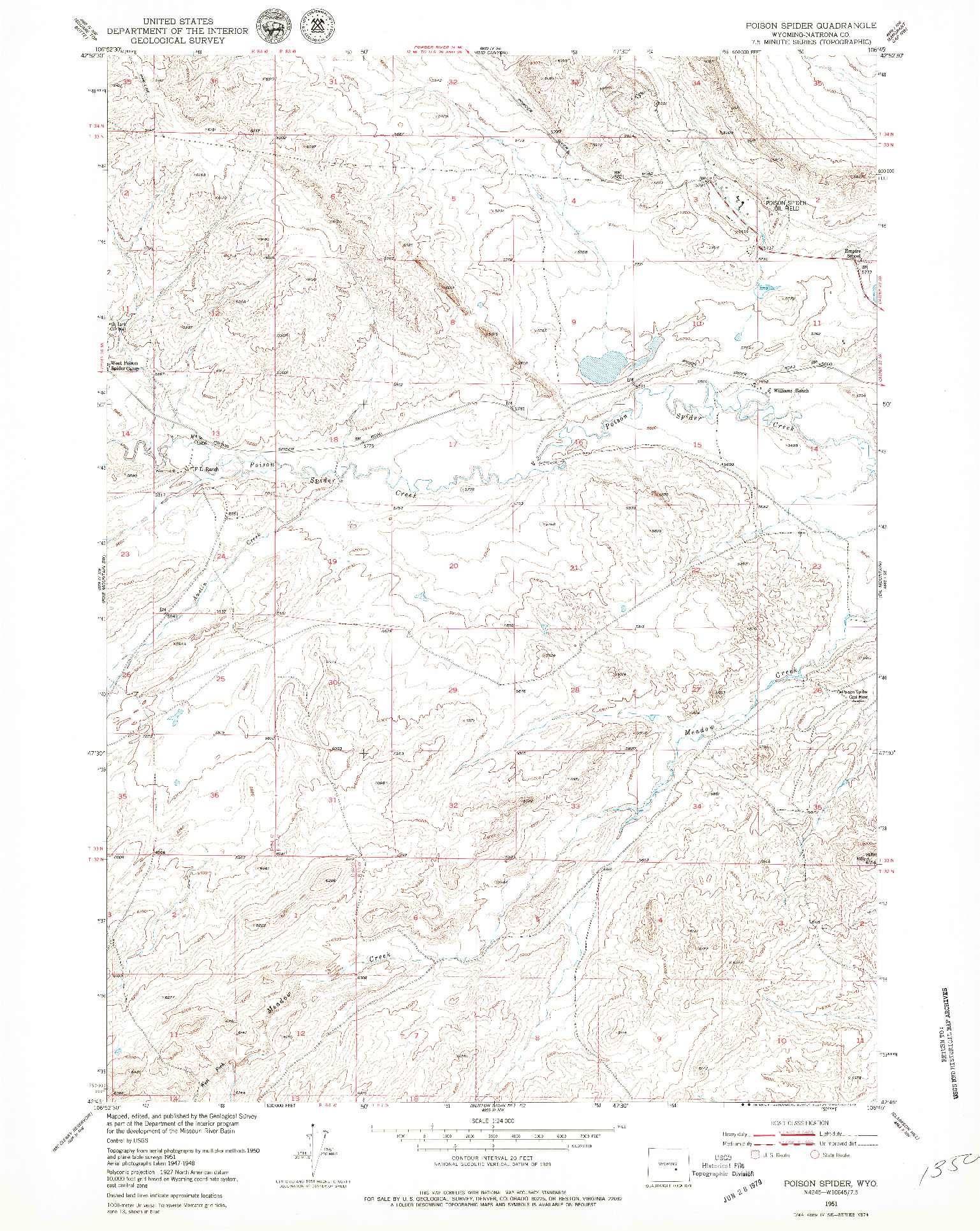 USGS 1:24000-SCALE QUADRANGLE FOR POISON SPIDER, WY 1951
