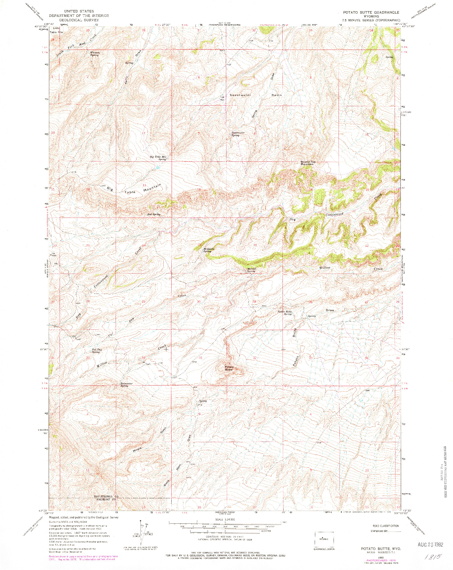USGS 1:24000-SCALE QUADRANGLE FOR POTATO BUTTE, WY 1965