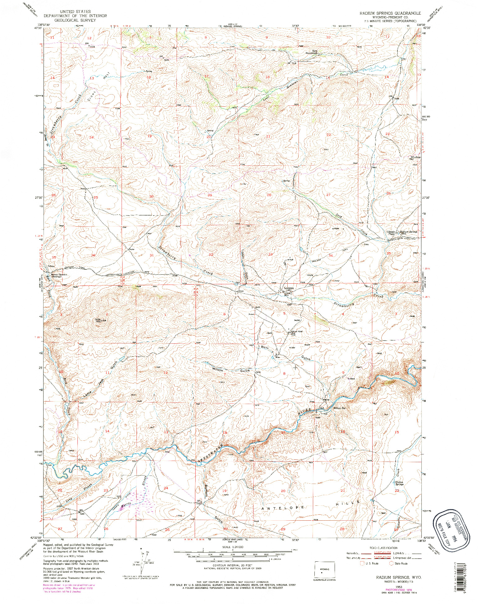 USGS 1:24000-SCALE QUADRANGLE FOR RADIUM SPRINGS, WY 1953