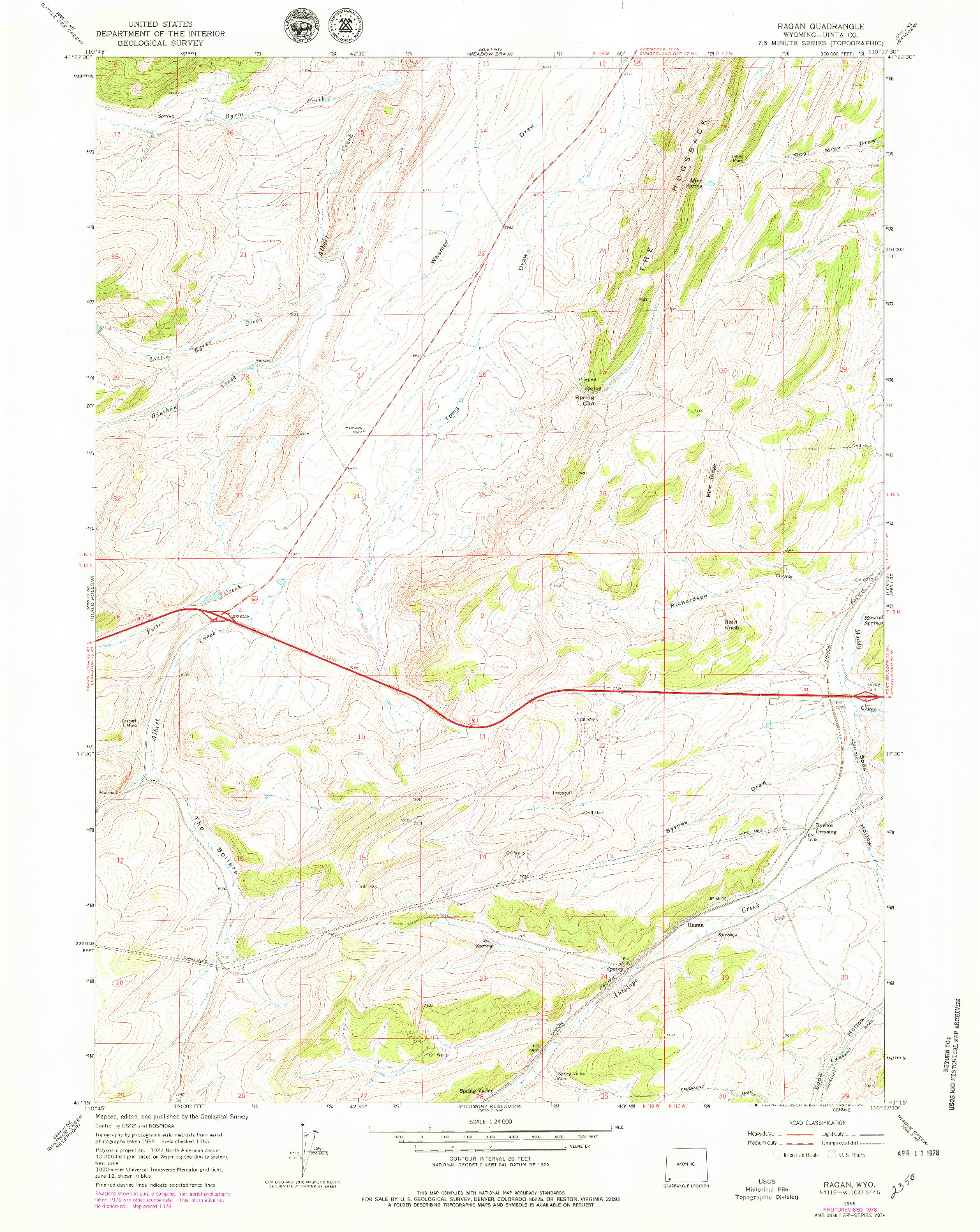 USGS 1:24000-SCALE QUADRANGLE FOR RAGAN, WY 1965