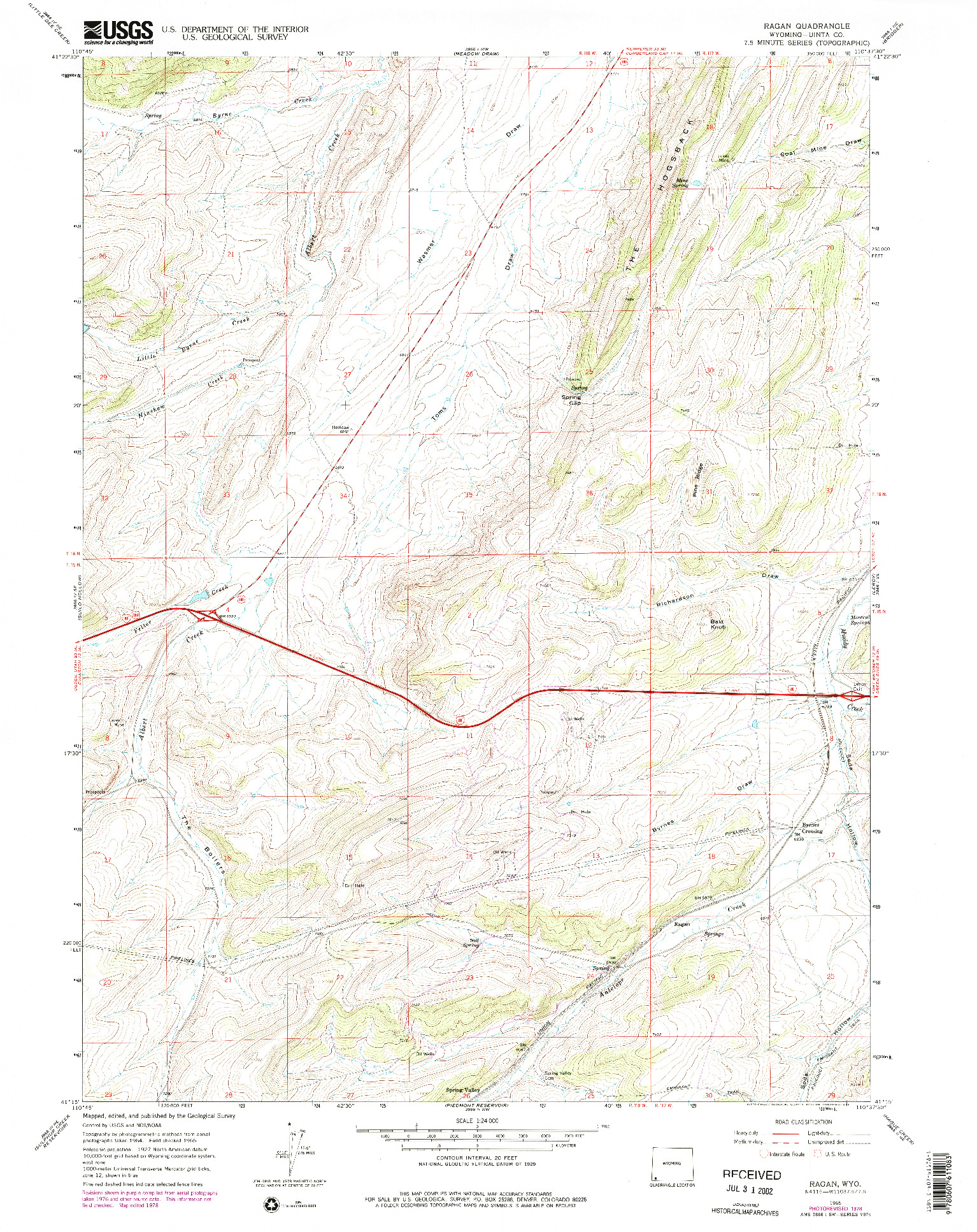 USGS 1:24000-SCALE QUADRANGLE FOR RAGAN, WY 1965