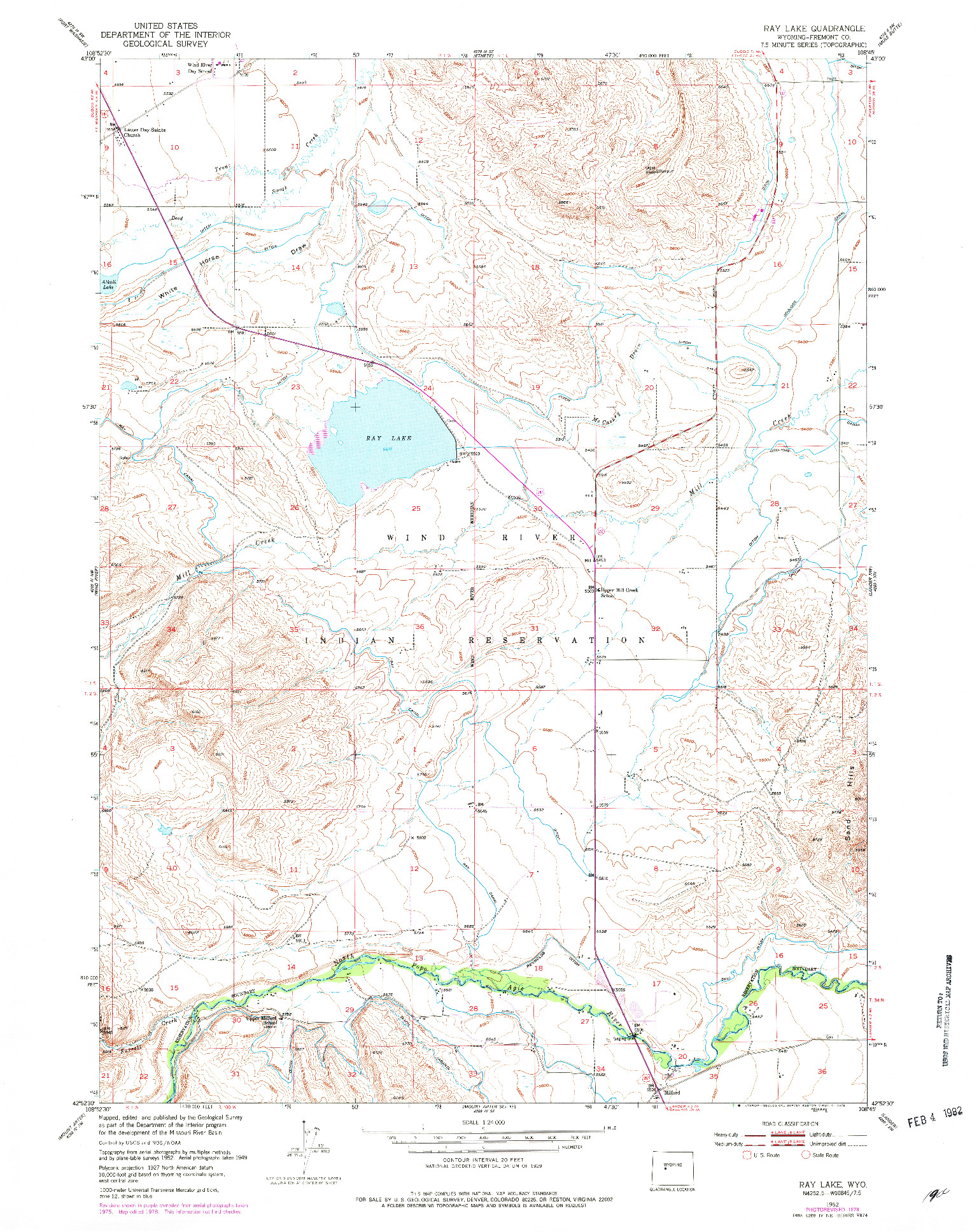 USGS 1:24000-SCALE QUADRANGLE FOR RAY LAKE, WY 1952