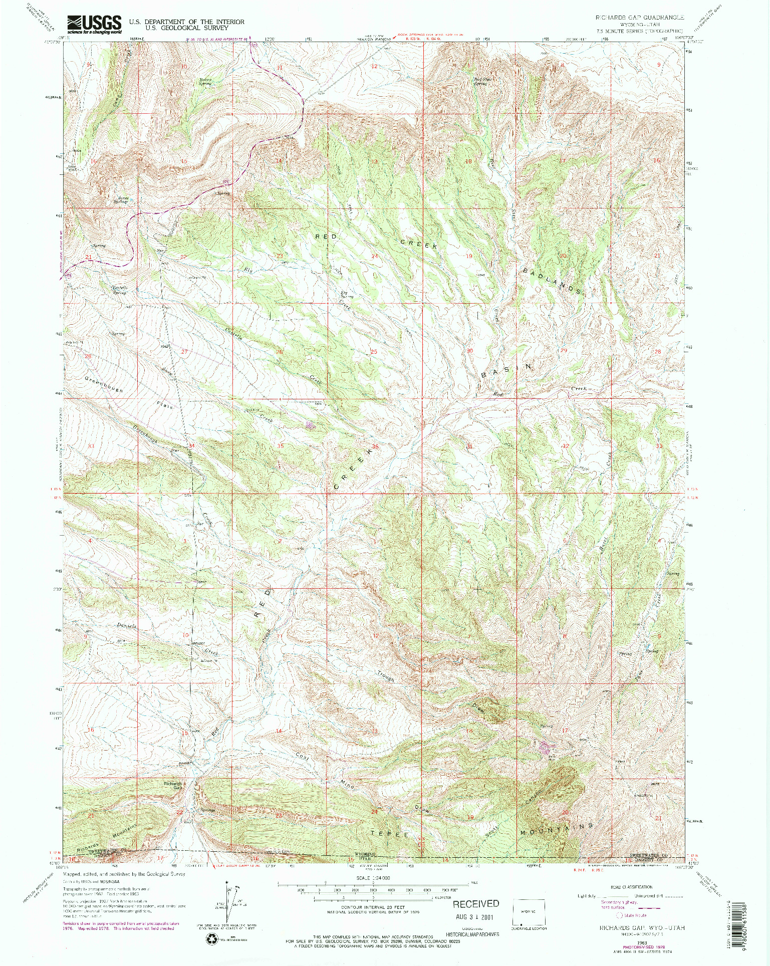 USGS 1:24000-SCALE QUADRANGLE FOR RICHARDS GAP, WY 1963