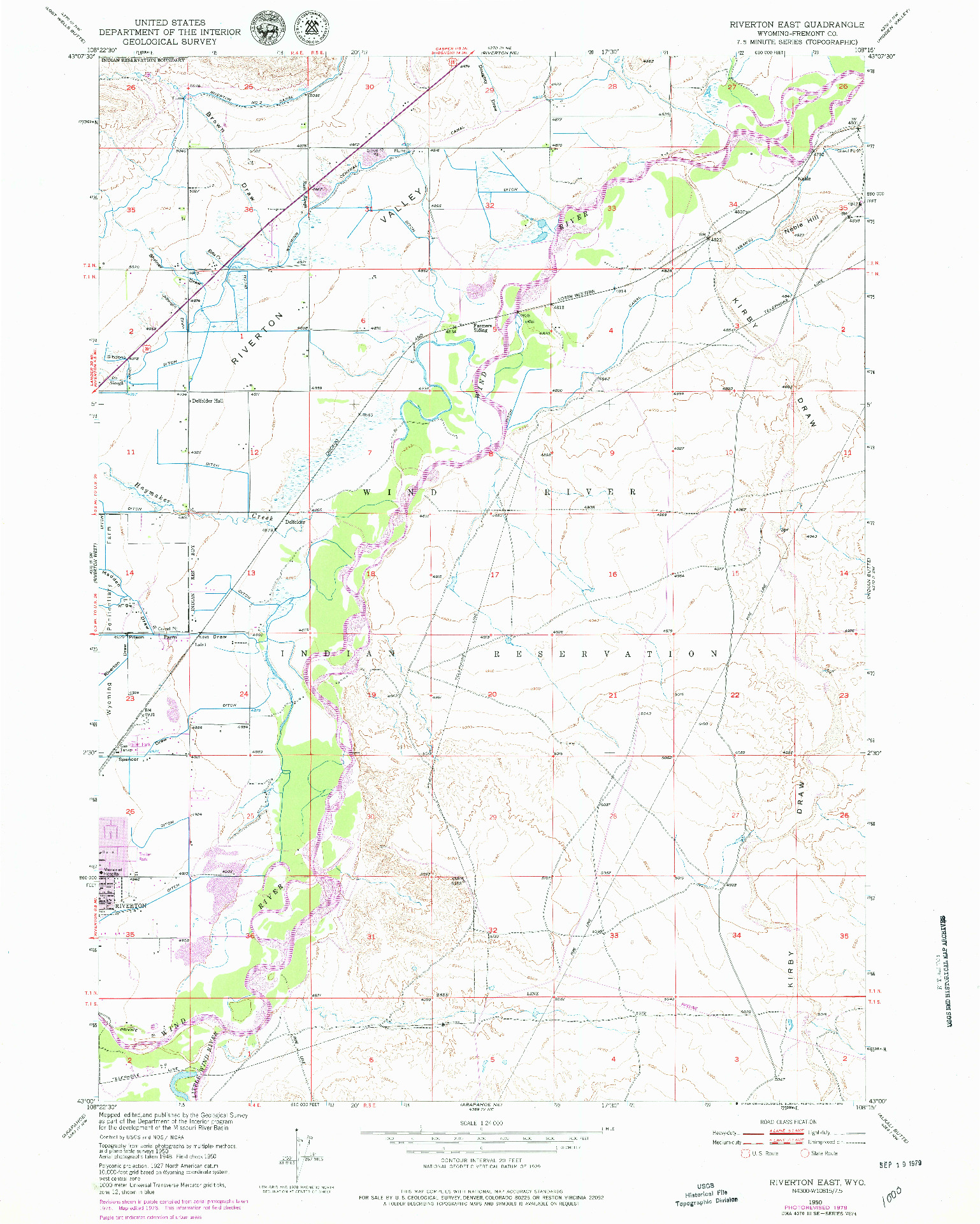 USGS 1:24000-SCALE QUADRANGLE FOR RIVERTON EAST, WY 1950