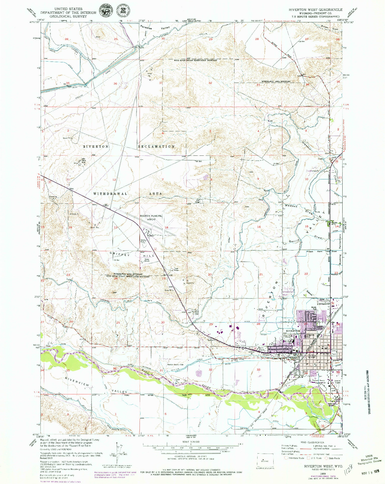 USGS 1:24000-SCALE QUADRANGLE FOR RIVERTON WEST, WY 1959