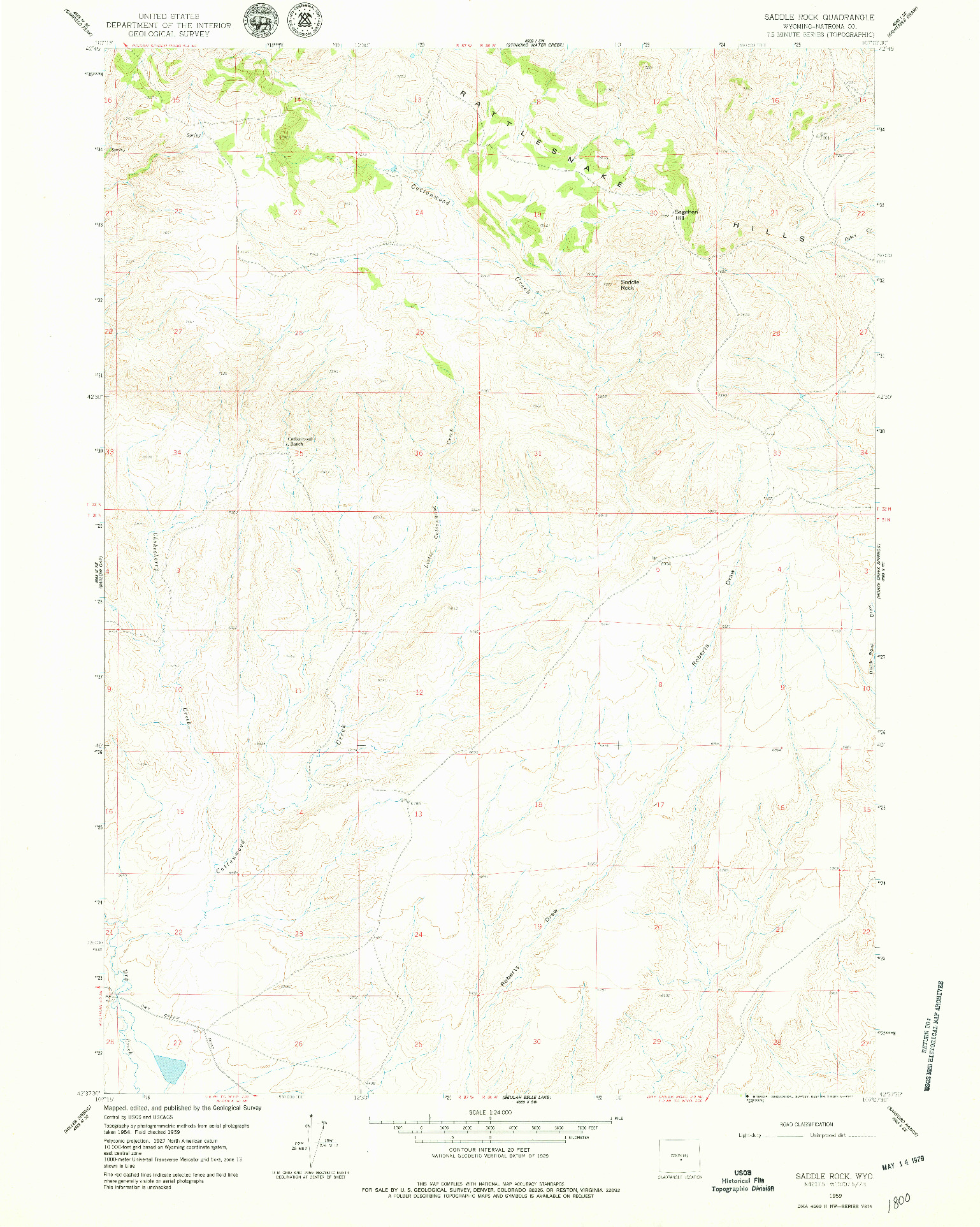 USGS 1:24000-SCALE QUADRANGLE FOR SADDLE ROCK, WY 1959