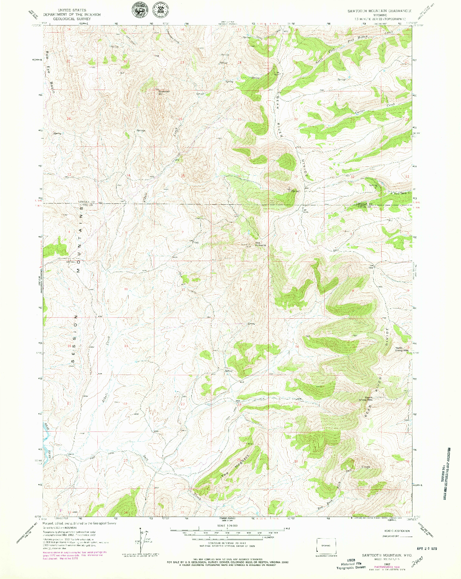 USGS 1:24000-SCALE QUADRANGLE FOR SAWTOOTH MOUNTAIN, WY 1962