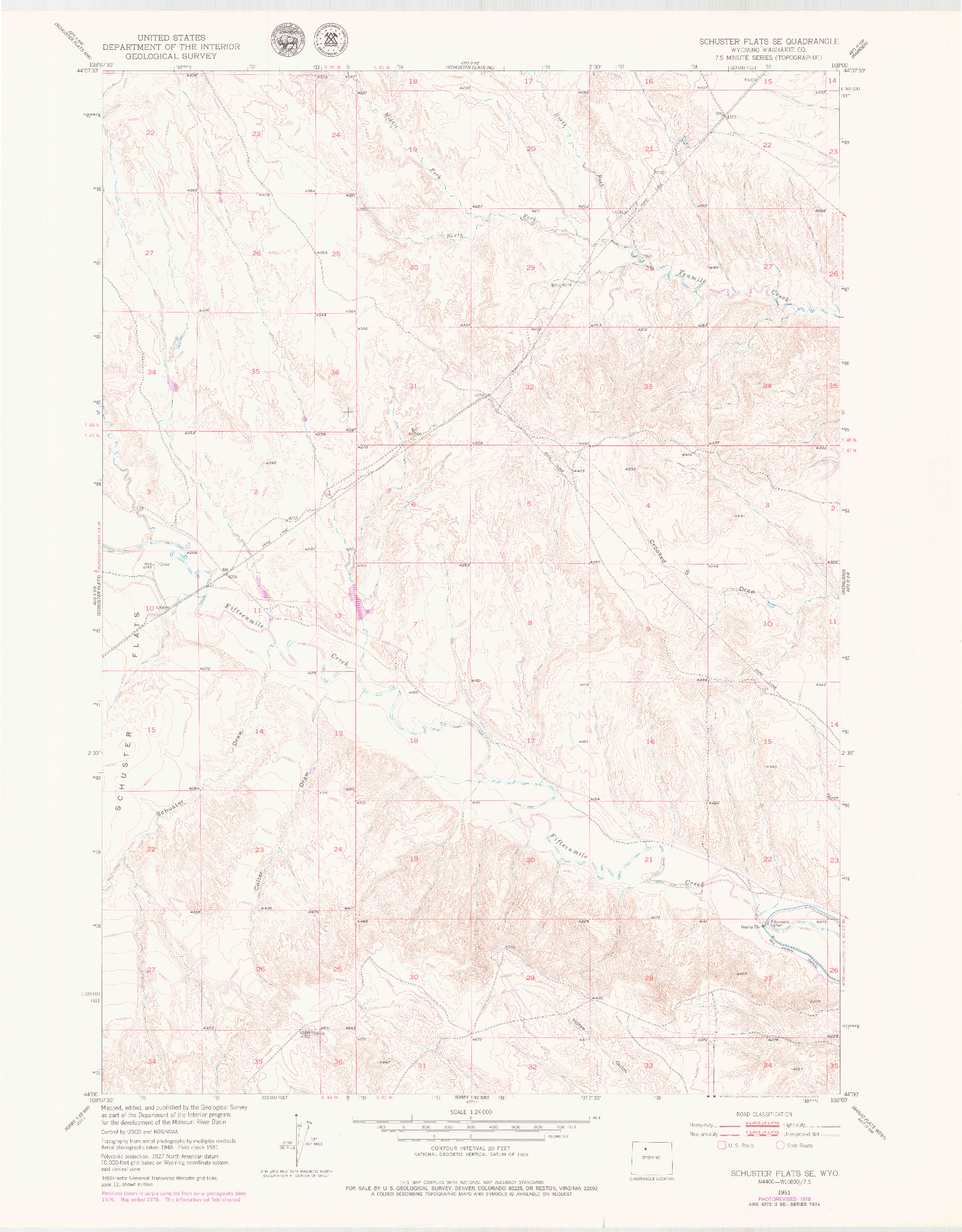 USGS 1:24000-SCALE QUADRANGLE FOR SCHUSTER FLATS SE, WY 1951