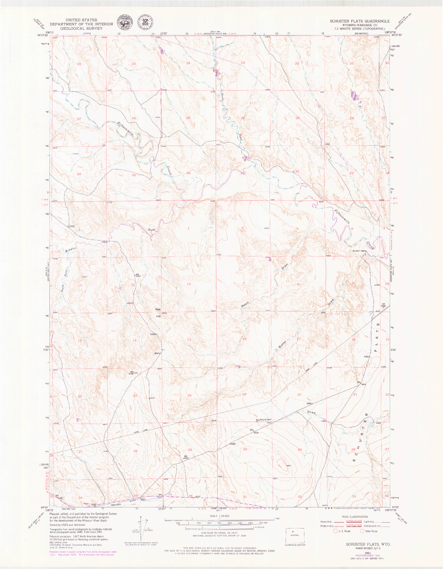 USGS 1:24000-SCALE QUADRANGLE FOR SCHUSTER FLATS, WY 1951
