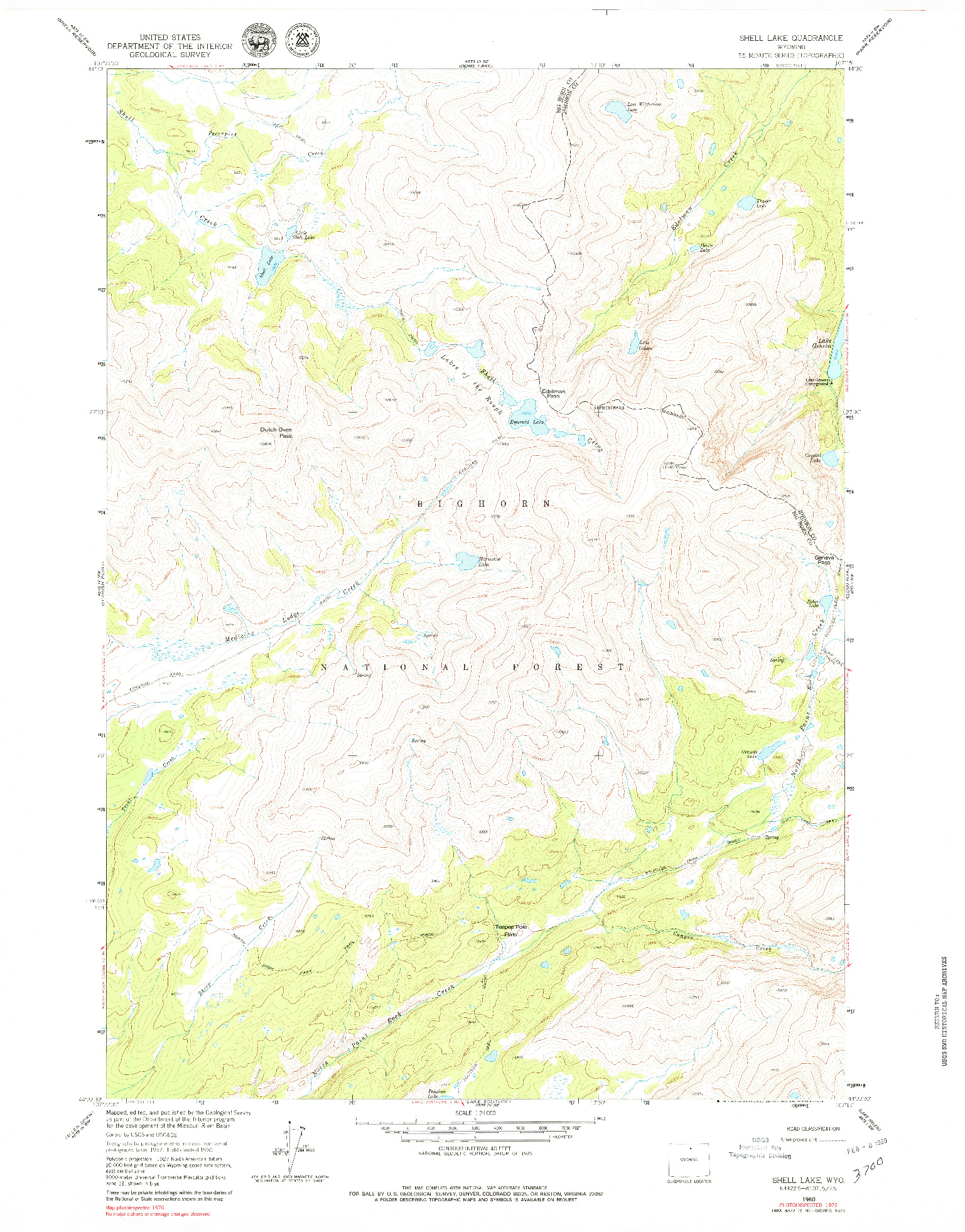 USGS 1:24000-SCALE QUADRANGLE FOR SHELL LAKE, WY 1960