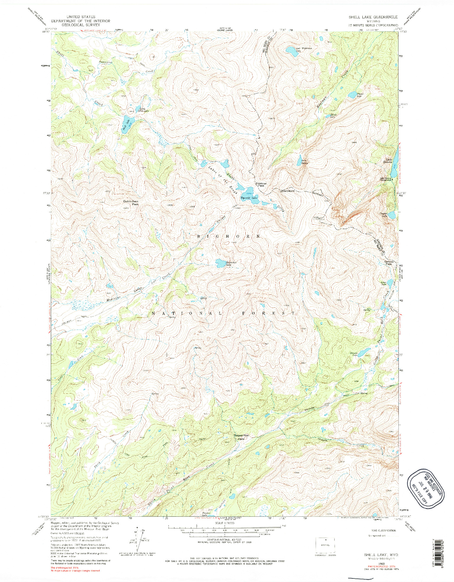 USGS 1:24000-SCALE QUADRANGLE FOR SHELL LAKE, WY 1960