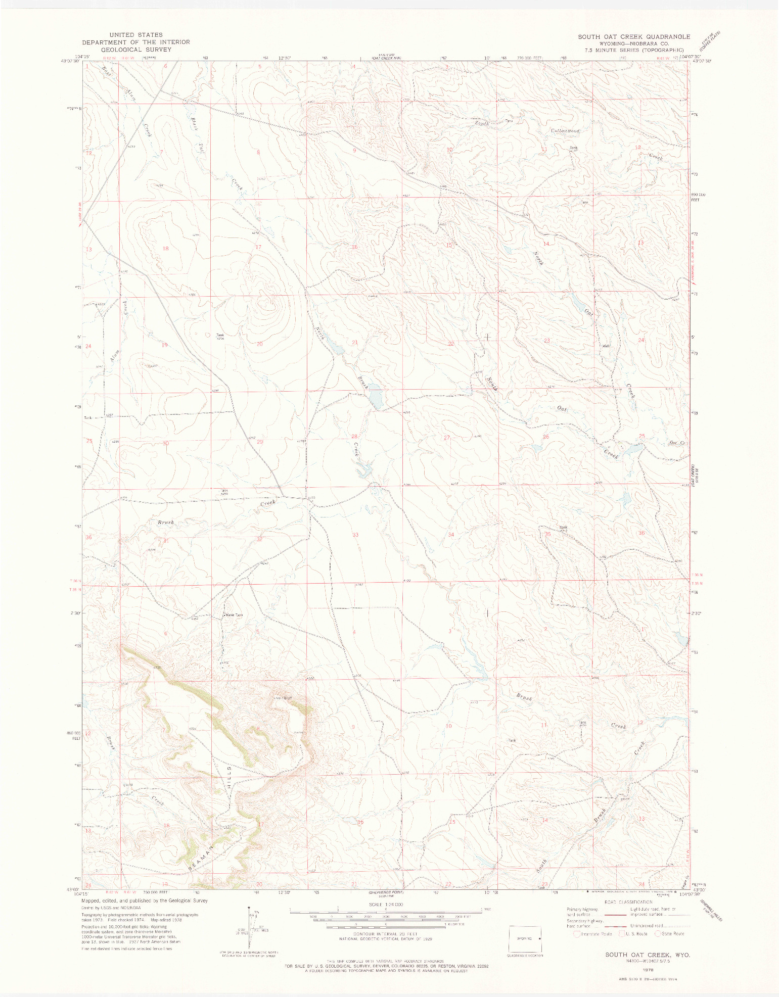 USGS 1:24000-SCALE QUADRANGLE FOR SOUTH OAT CREEK, WY 1978