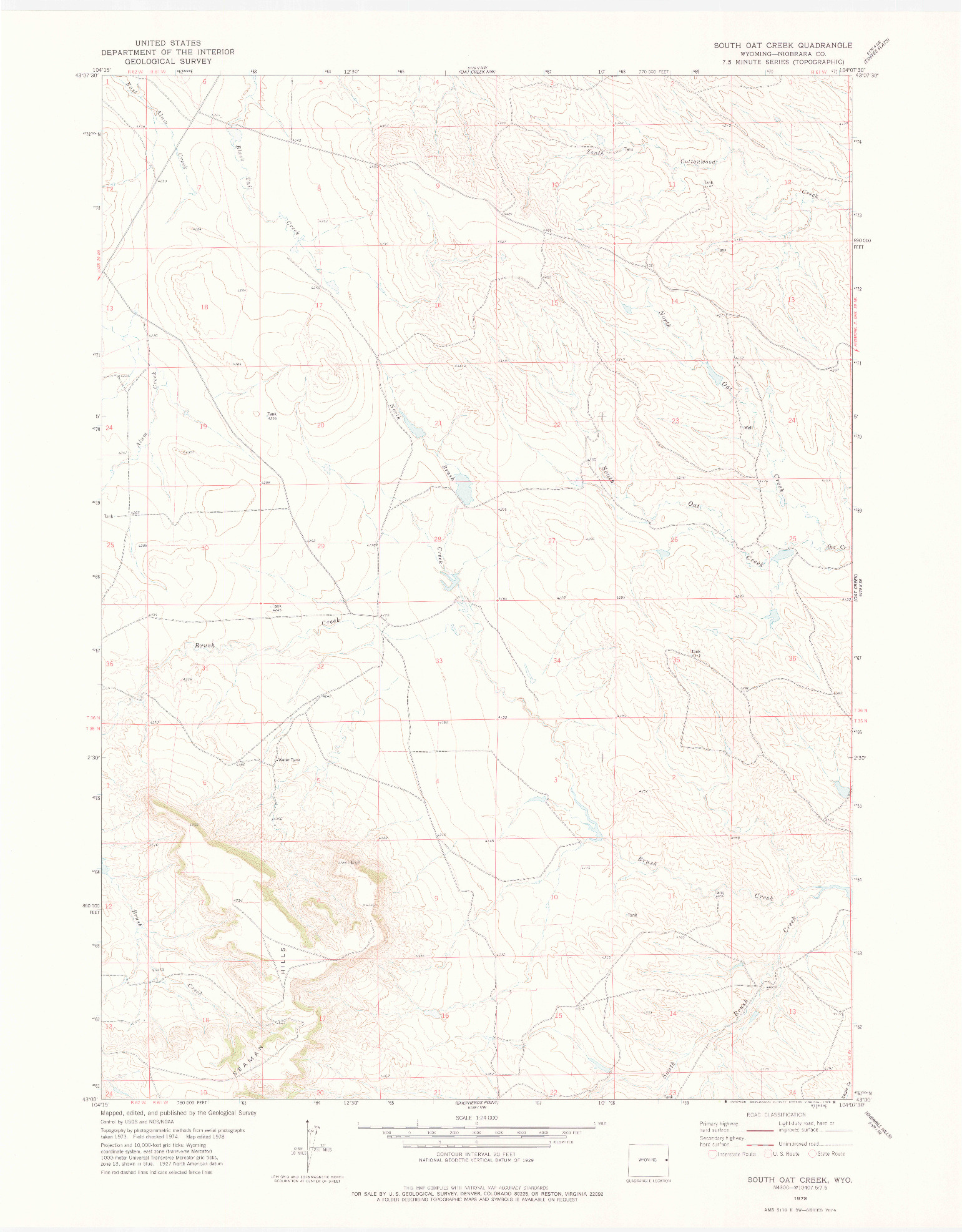 USGS 1:24000-SCALE QUADRANGLE FOR SOUTH OAT CREEK, WY 1978