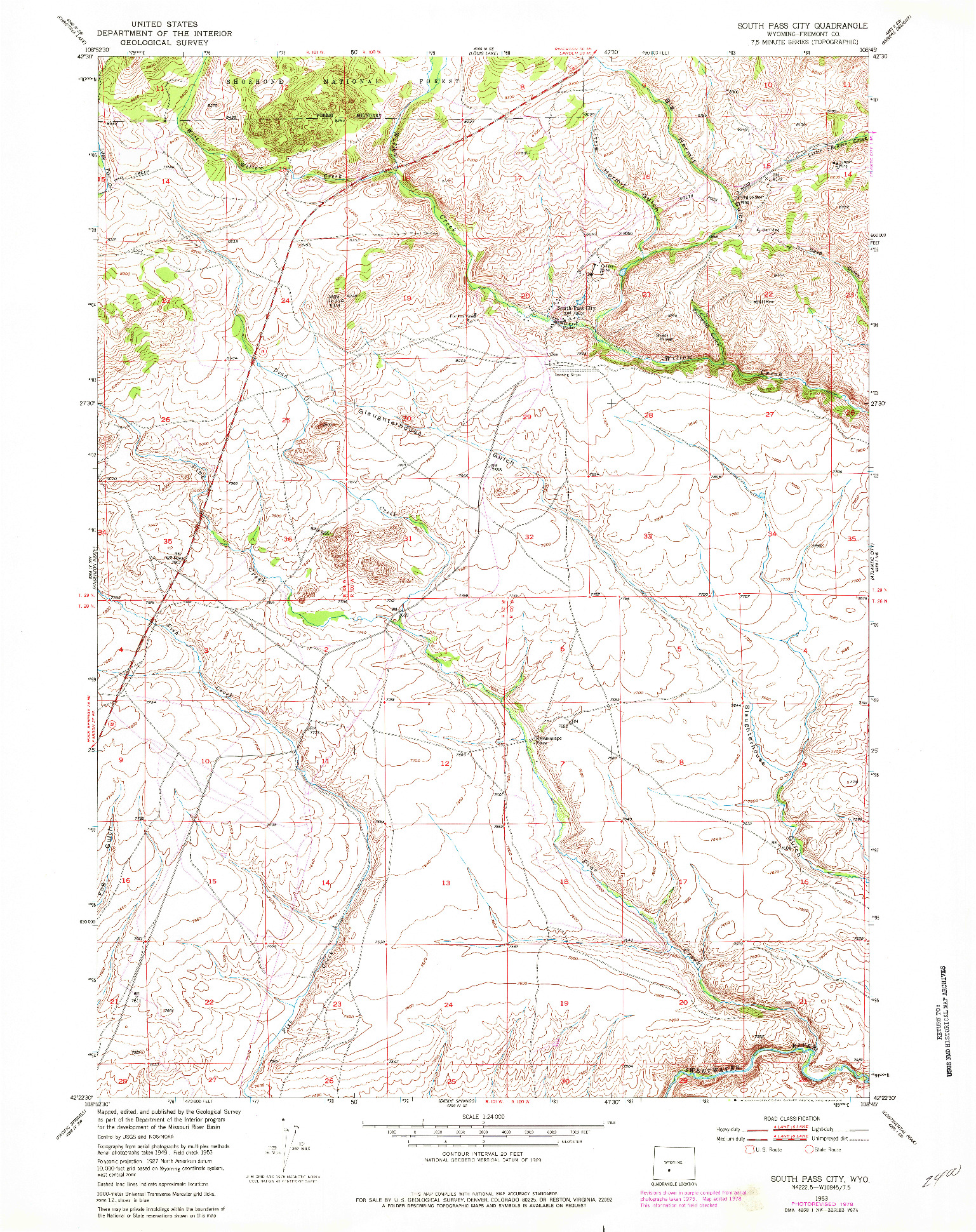 USGS 1:24000-SCALE QUADRANGLE FOR SOUTH PASS CITY, WY 1953