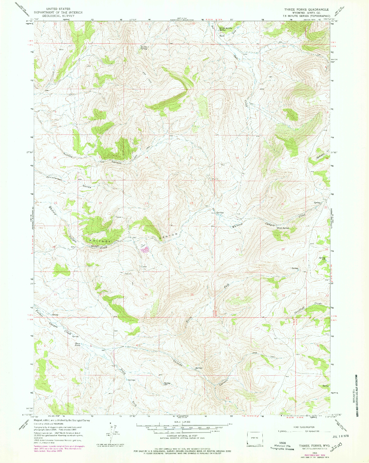 USGS 1:24000-SCALE QUADRANGLE FOR THREE FORKS, WY 1965