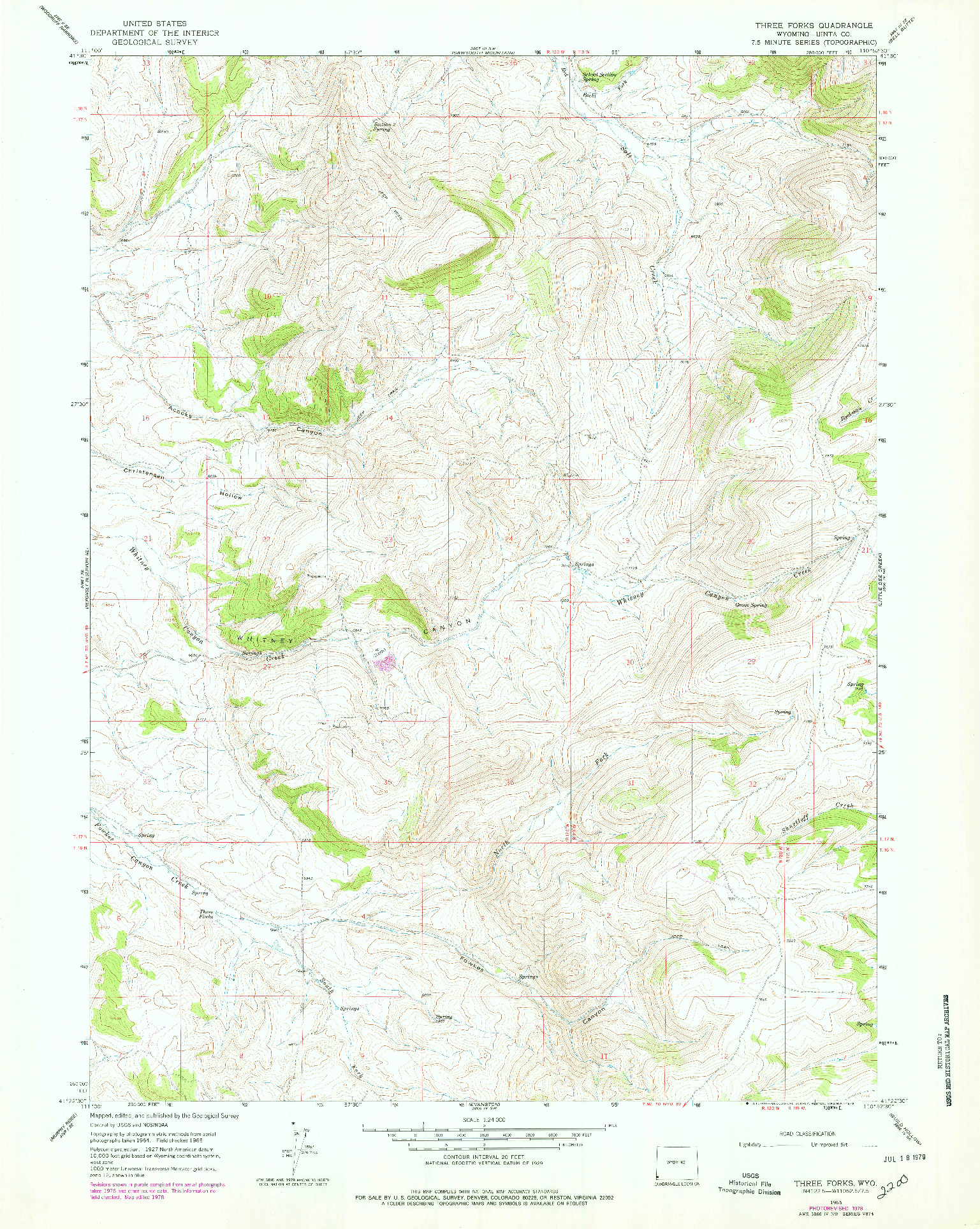 USGS 1:24000-SCALE QUADRANGLE FOR THREE FORKS, WY 1965