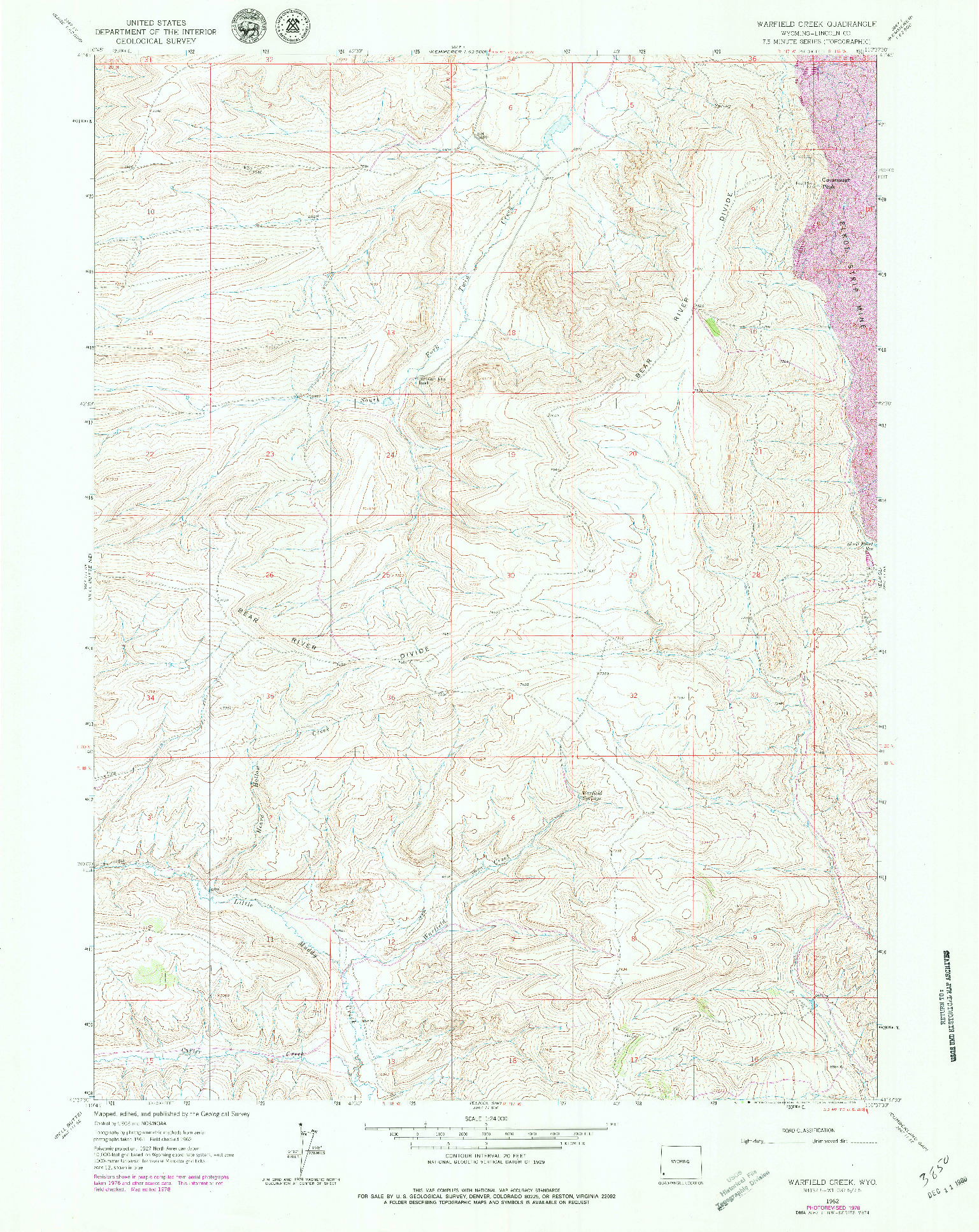 USGS 1:24000-SCALE QUADRANGLE FOR WARFIELD CREEK, WY 1962
