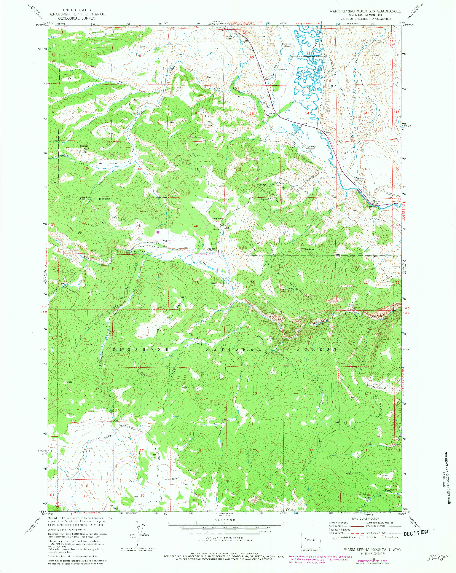 USGS 1:24000-SCALE QUADRANGLE FOR WARM SPRING MOUNTAIN, WY 1956