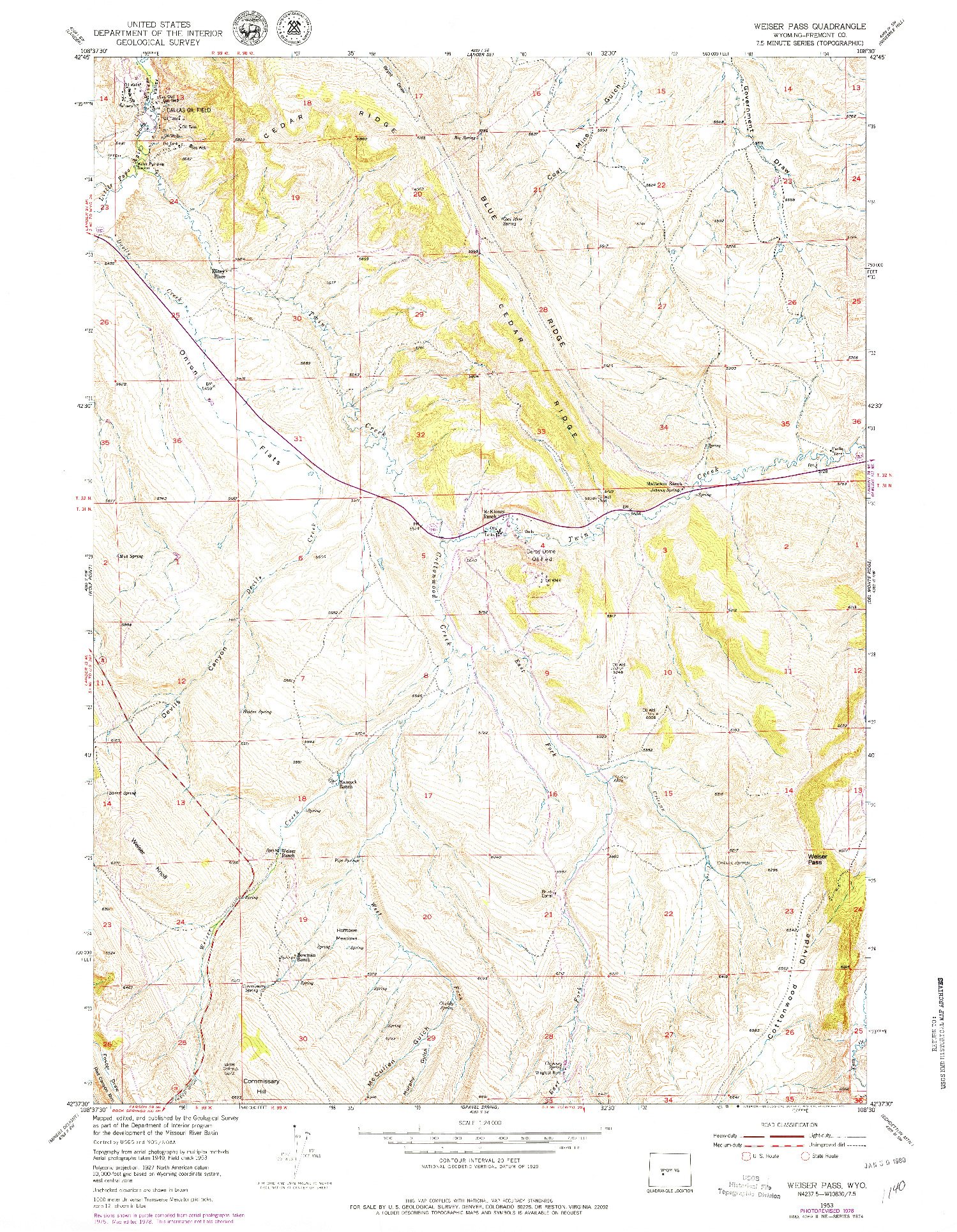 USGS 1:24000-SCALE QUADRANGLE FOR WEISER PASS, WY 1953