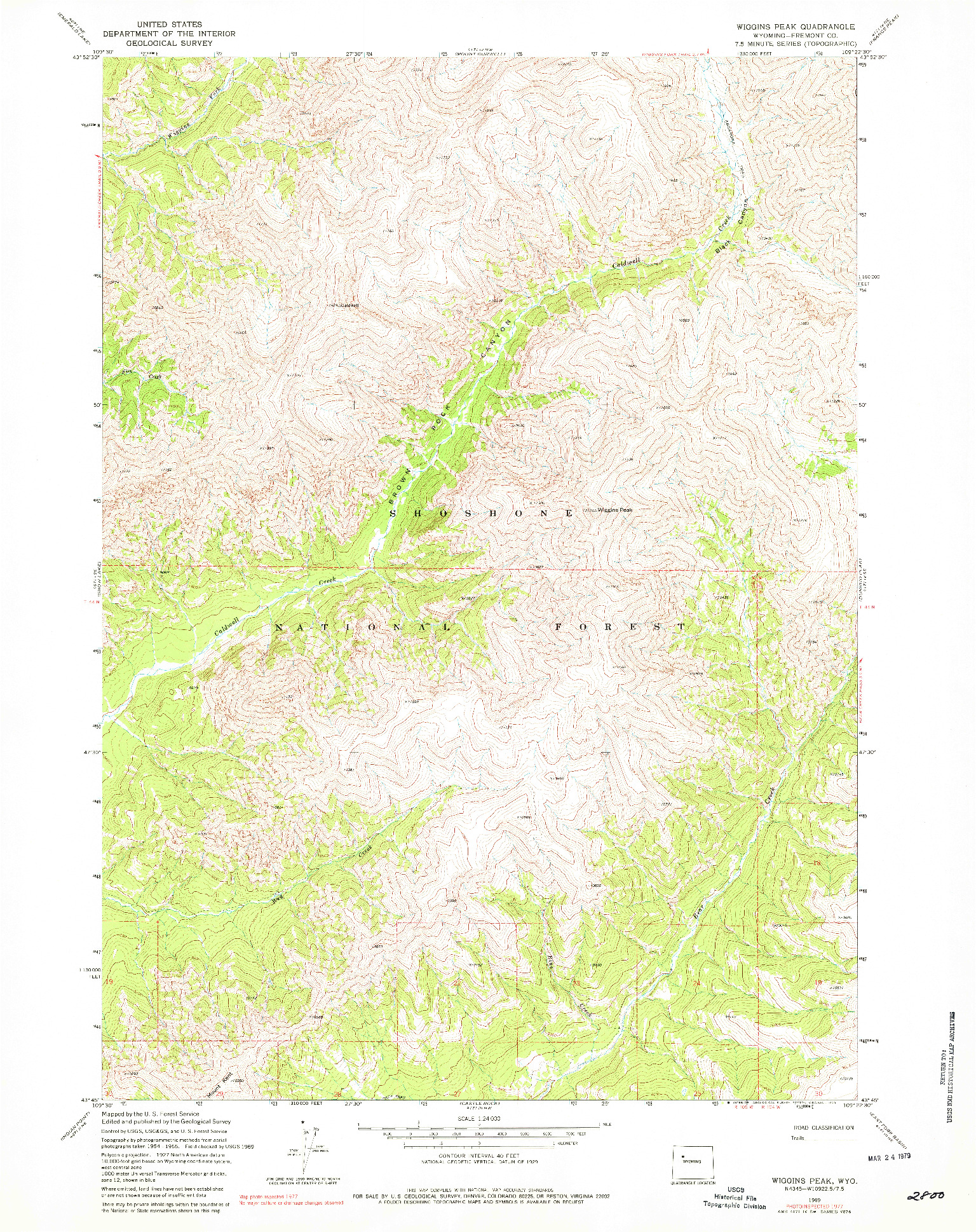 USGS 1:24000-SCALE QUADRANGLE FOR WIGGINS PEAK, WY 1969