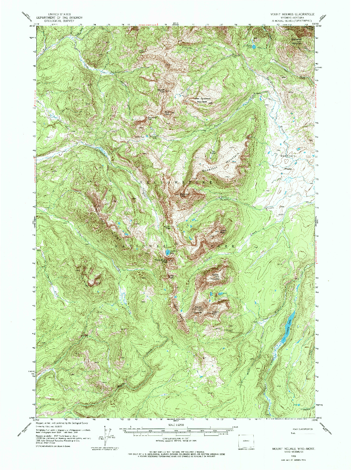 USGS 1:62500-SCALE QUADRANGLE FOR MOUNT HOLMES, WY 1958