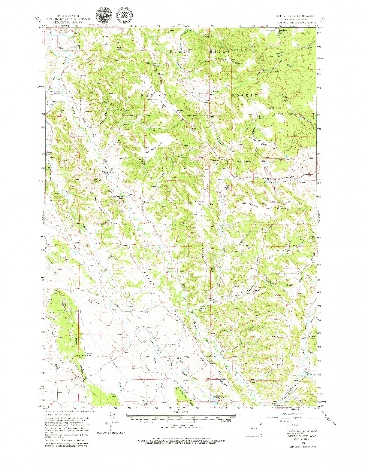 USGS 1:62500-SCALE QUADRANGLE FOR NEFSY DIVIDE, WY 1957
