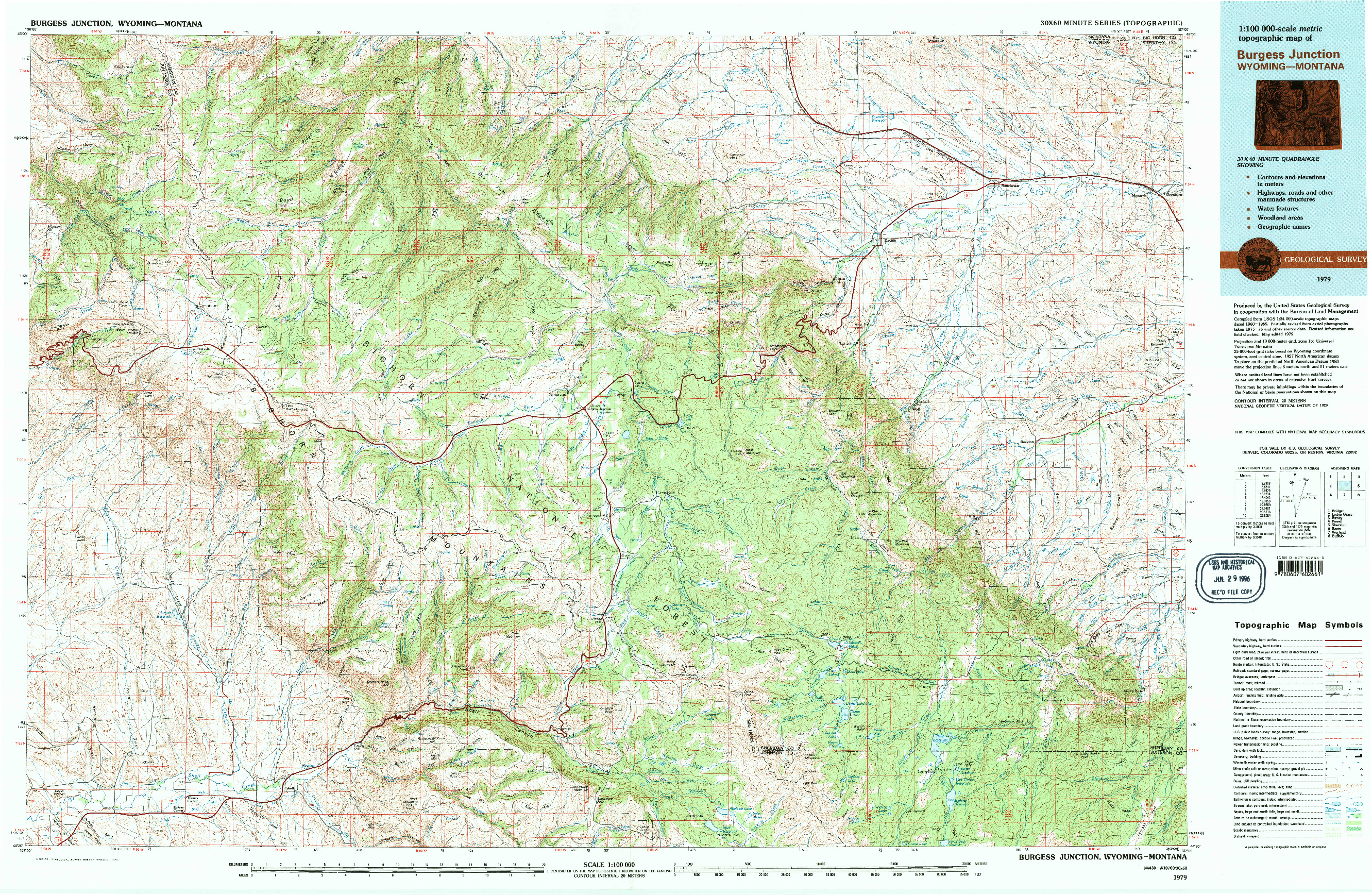 USGS 1:100000-SCALE QUADRANGLE FOR BURGESS JUNCTION, WY 1970