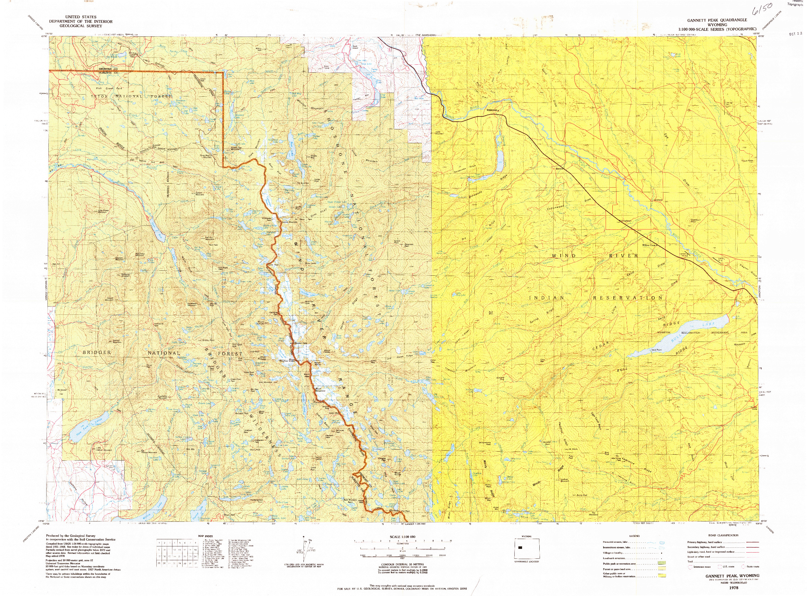 USGS 1:100000-SCALE QUADRANGLE FOR GANNETT PEAK, WY 1978