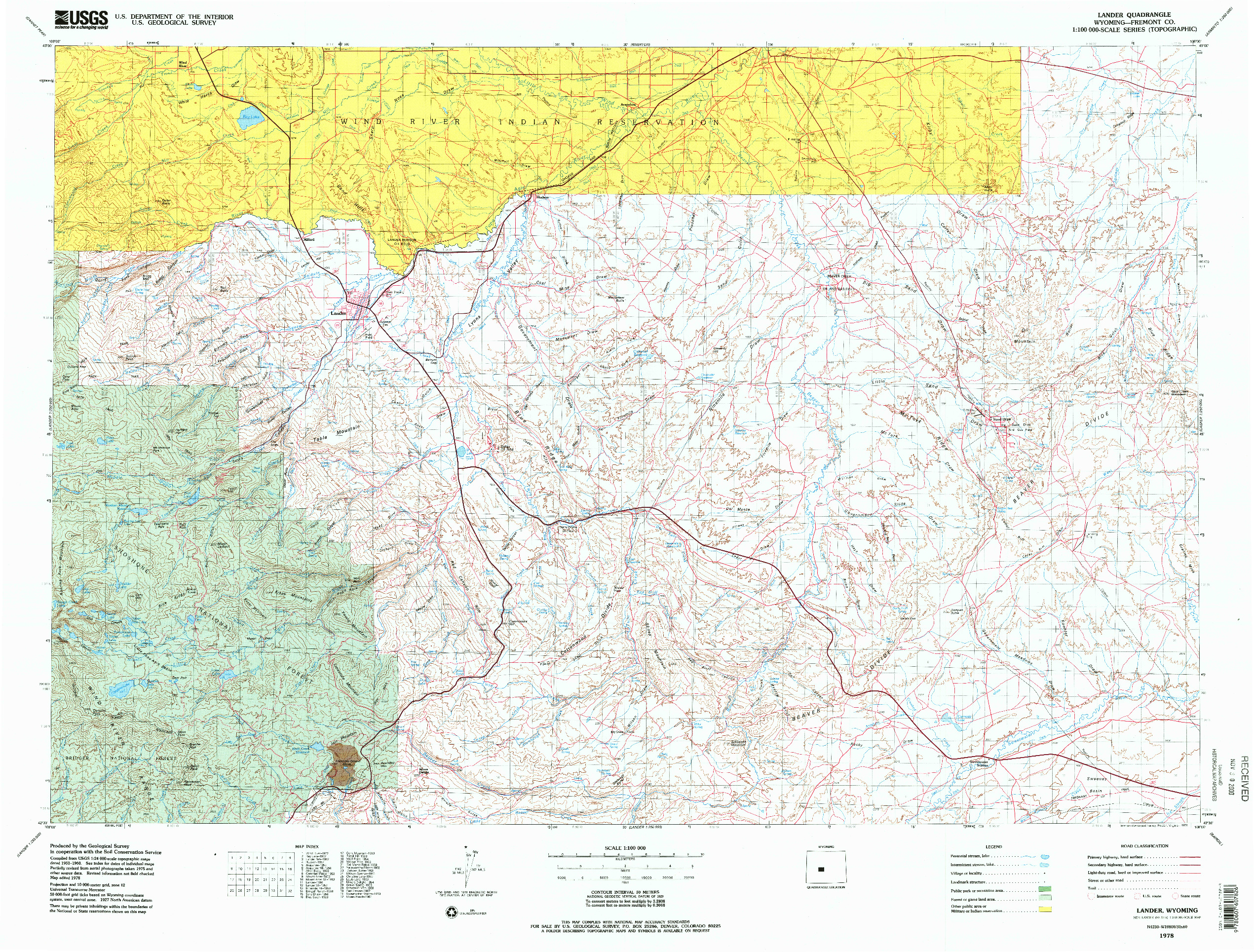 USGS 1:100000-SCALE QUADRANGLE FOR LANDER, WY 1978