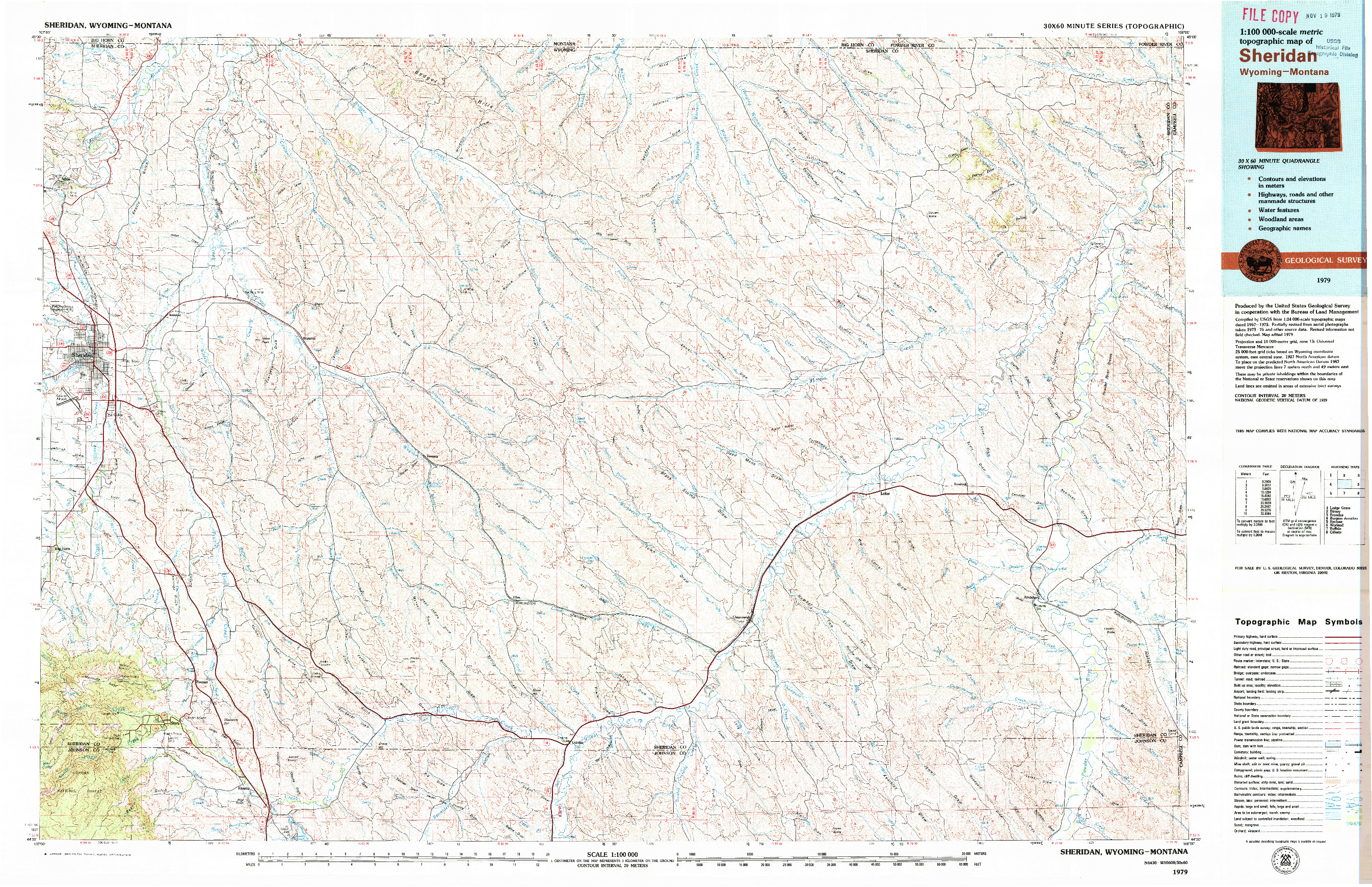 USGS 1:100000-SCALE QUADRANGLE FOR SHERIDAN, WY 1979