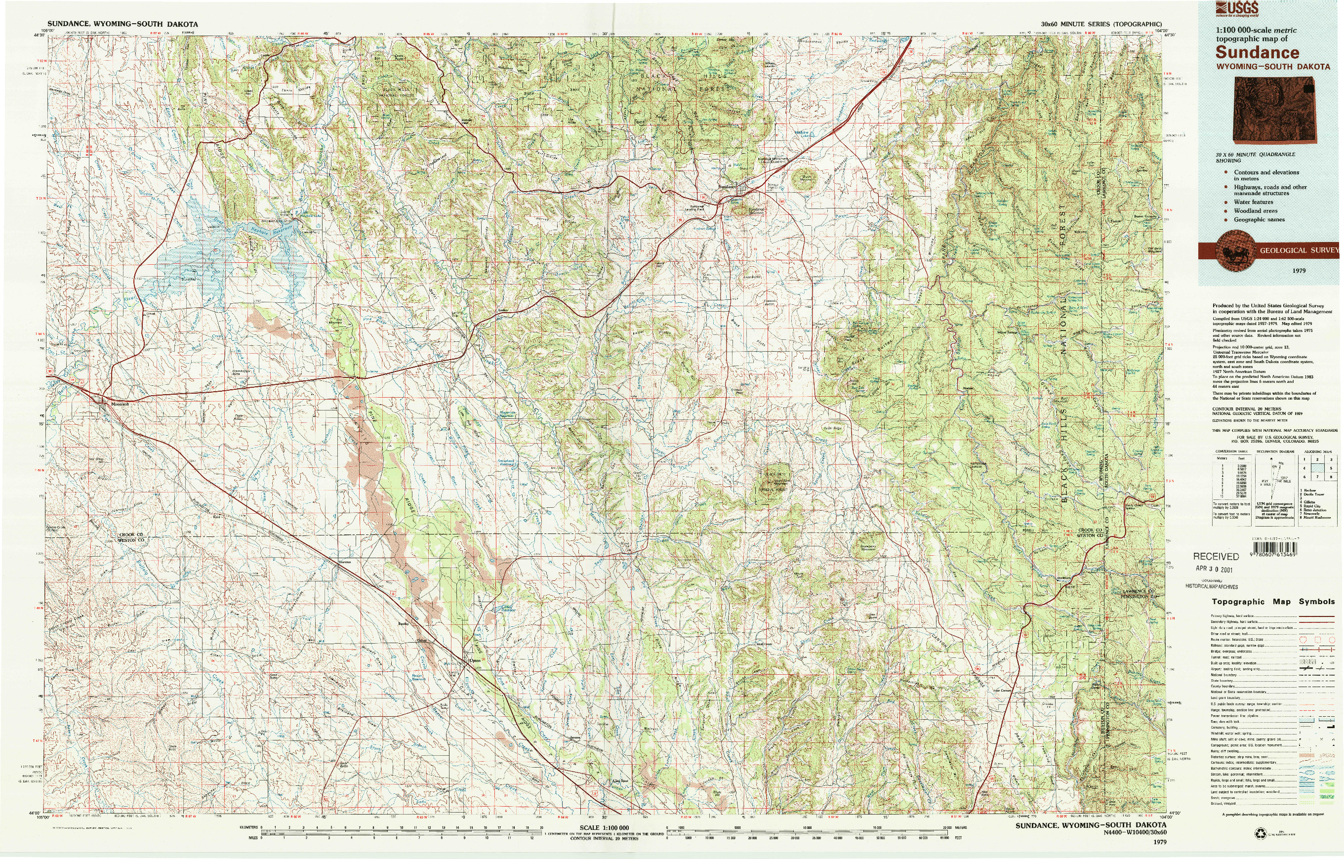 USGS 1:100000-SCALE QUADRANGLE FOR SUNDANCE, WY 1979