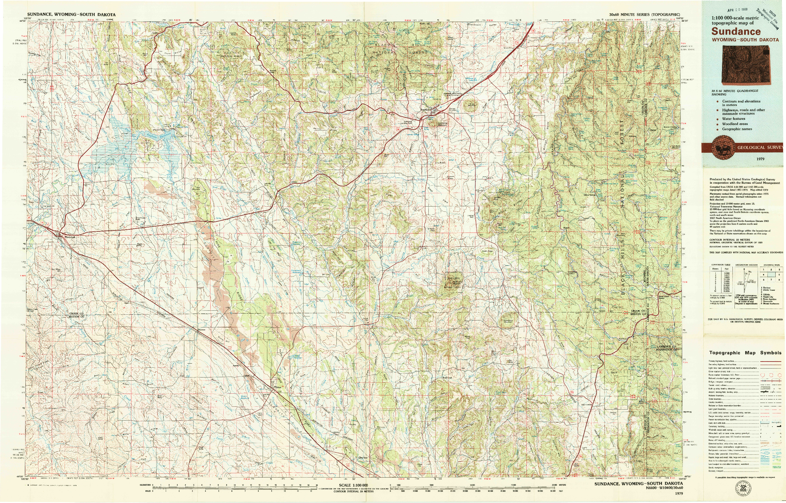 USGS 1:100000-SCALE QUADRANGLE FOR SUNDANCE, WY 1979