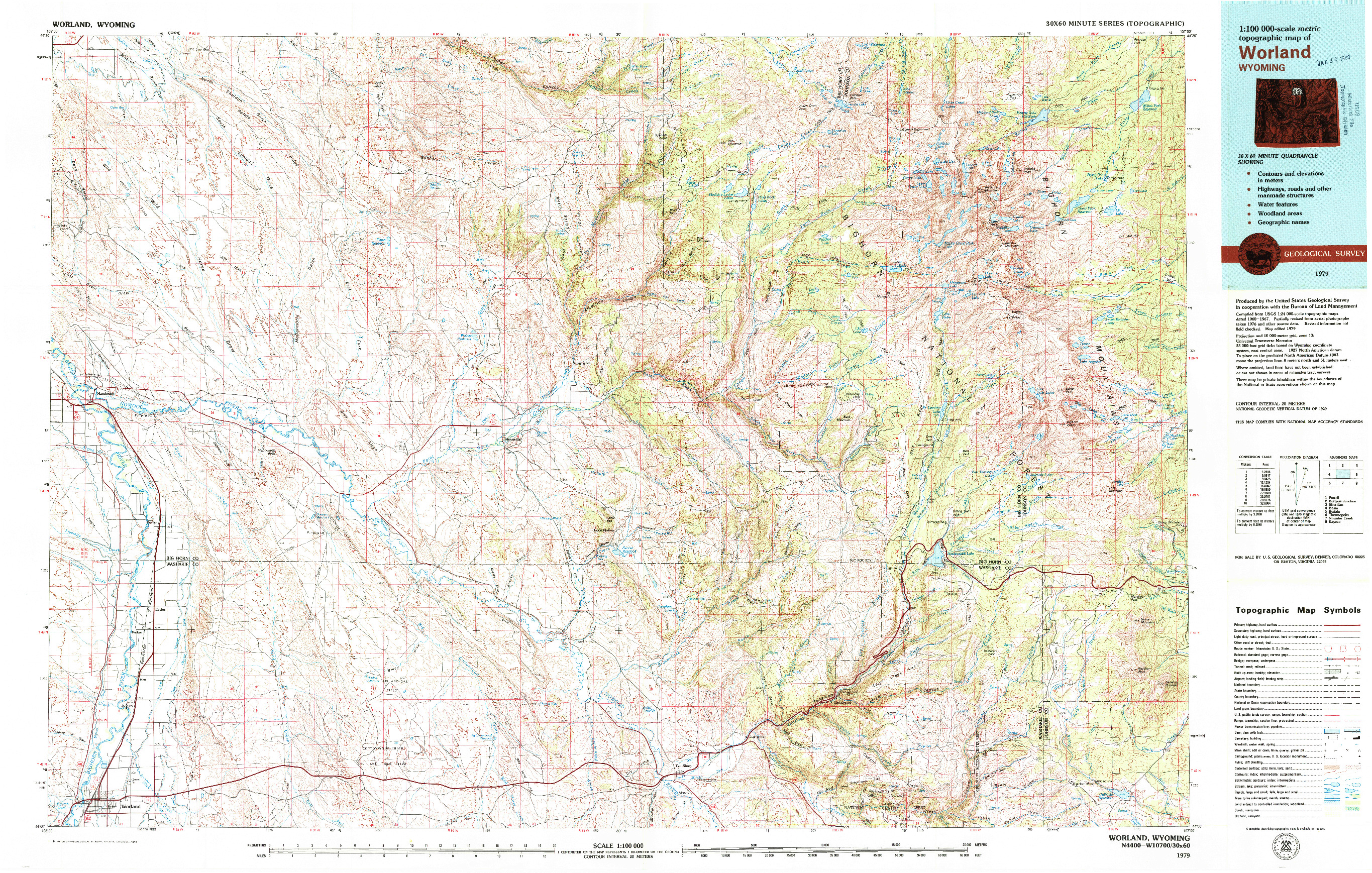 USGS 1:100000-SCALE QUADRANGLE FOR WORLAND, WY 1979