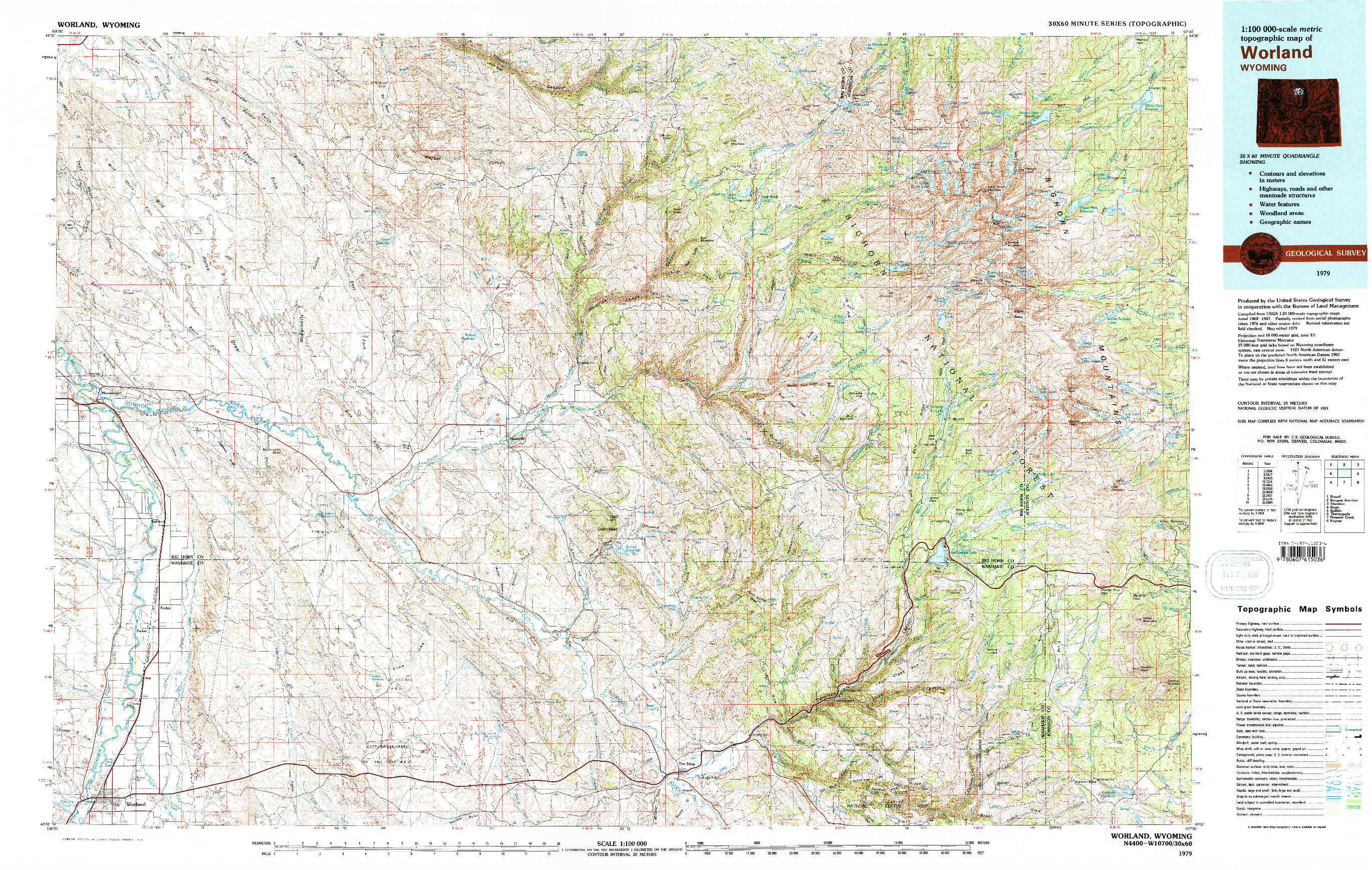 USGS 1:100000-SCALE QUADRANGLE FOR WORLAND, WY 1979