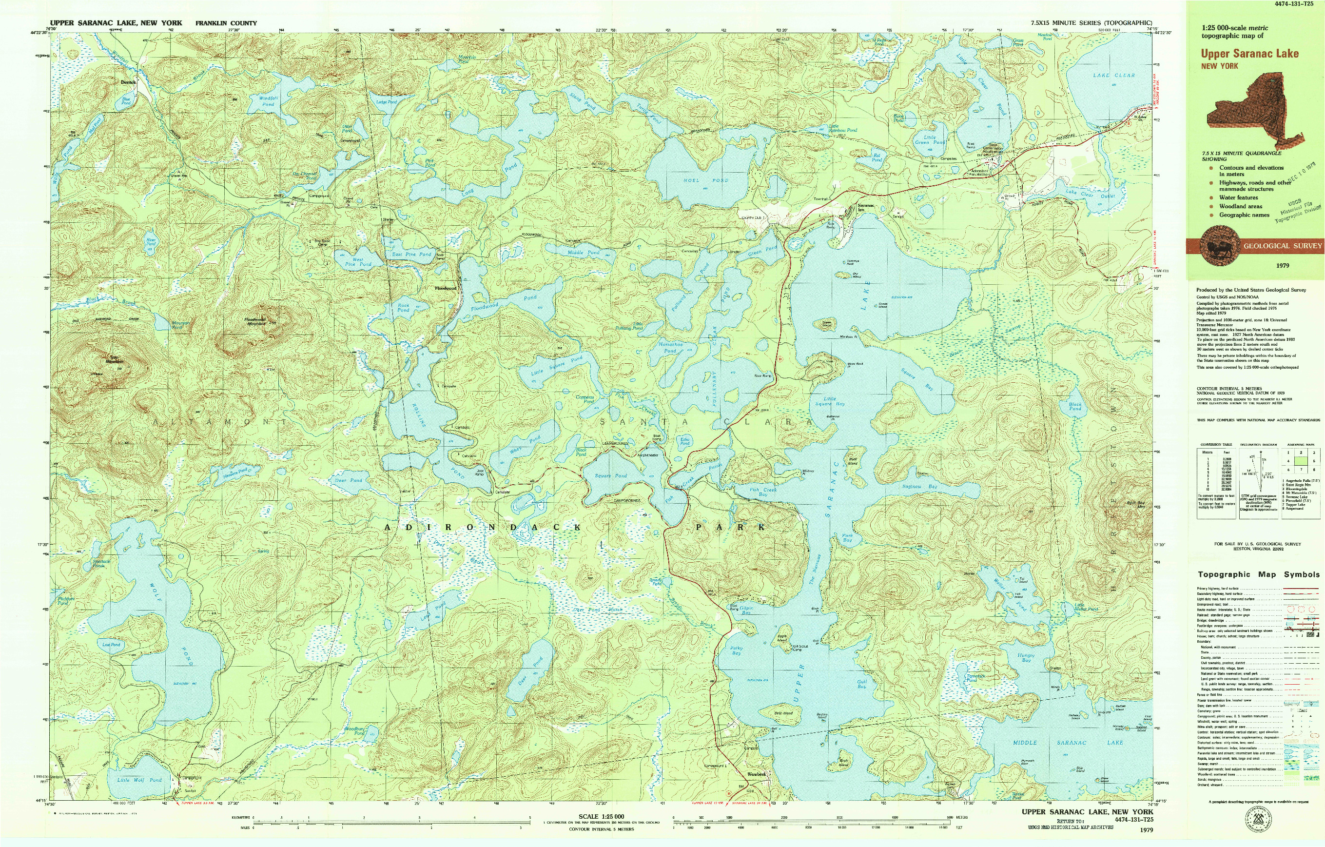 USGS 1:25000-SCALE QUADRANGLE FOR UPPER SARANAC LAKE, NY 1979
