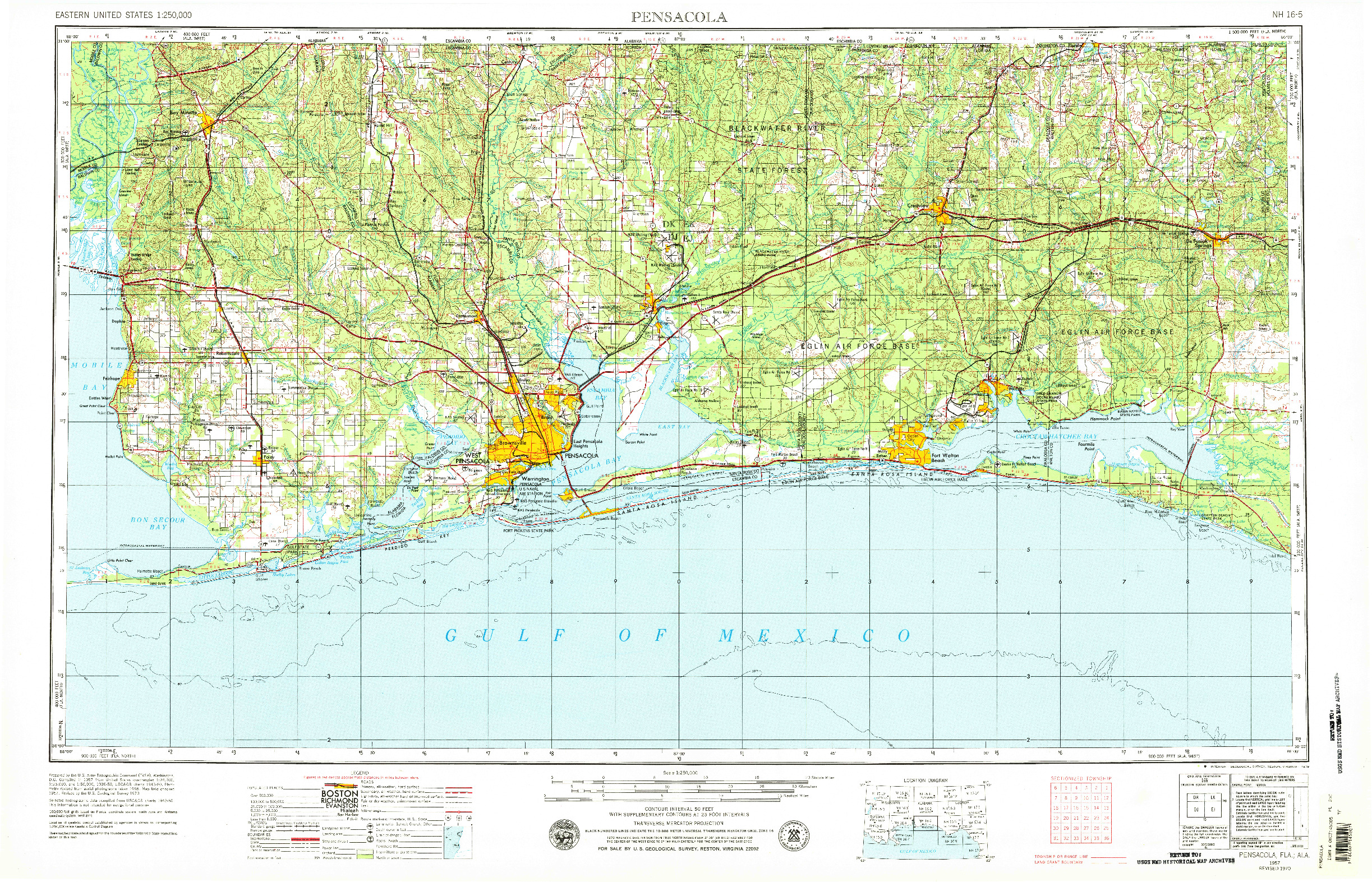 USGS 1:250000-SCALE QUADRANGLE FOR PENSACOLA, FL 1957