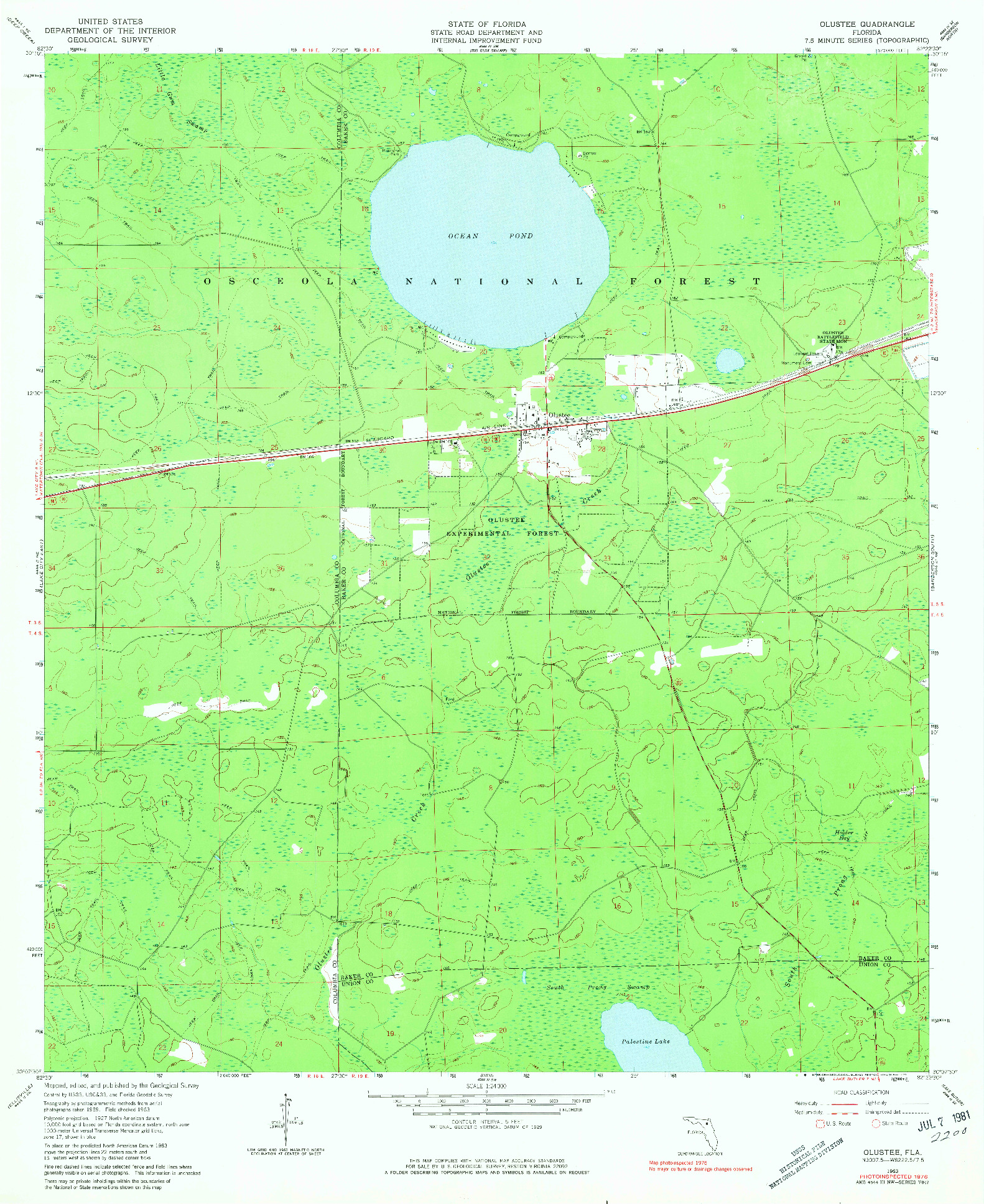 USGS 1:24000-SCALE QUADRANGLE FOR OLUSTEE, FL 1963