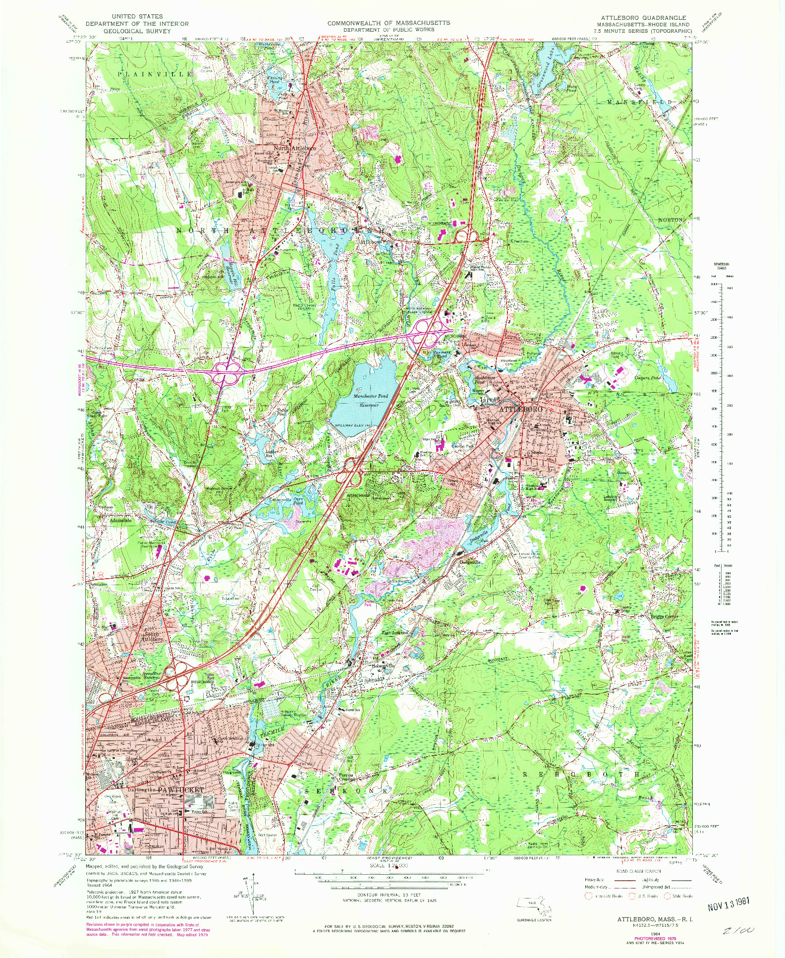 USGS 1:24000-SCALE QUADRANGLE FOR ATTLEBORO, MA 1964