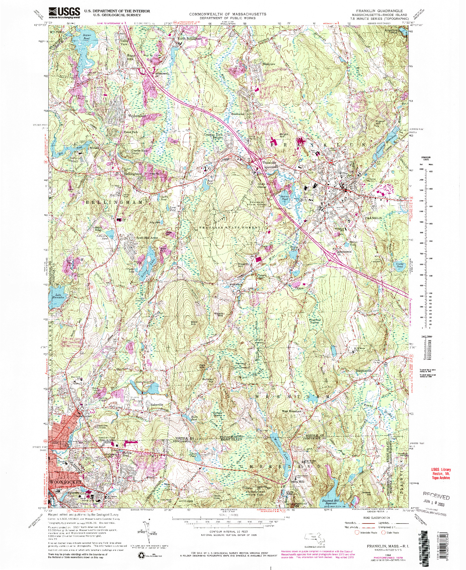 USGS 1:24000-SCALE QUADRANGLE FOR FRANKLIN, MA 1964