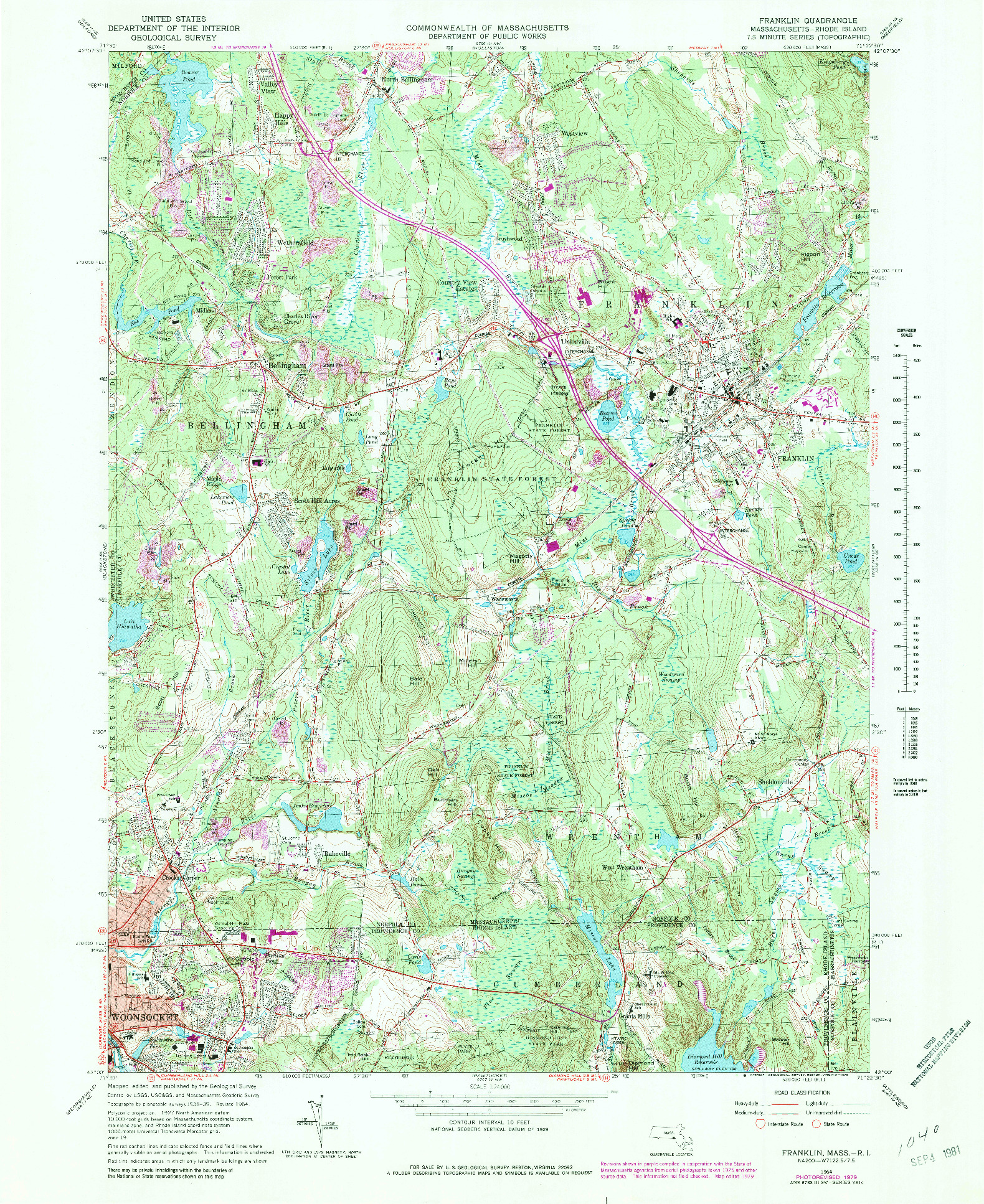 USGS 1:24000-SCALE QUADRANGLE FOR FRANKLIN, MA 1964