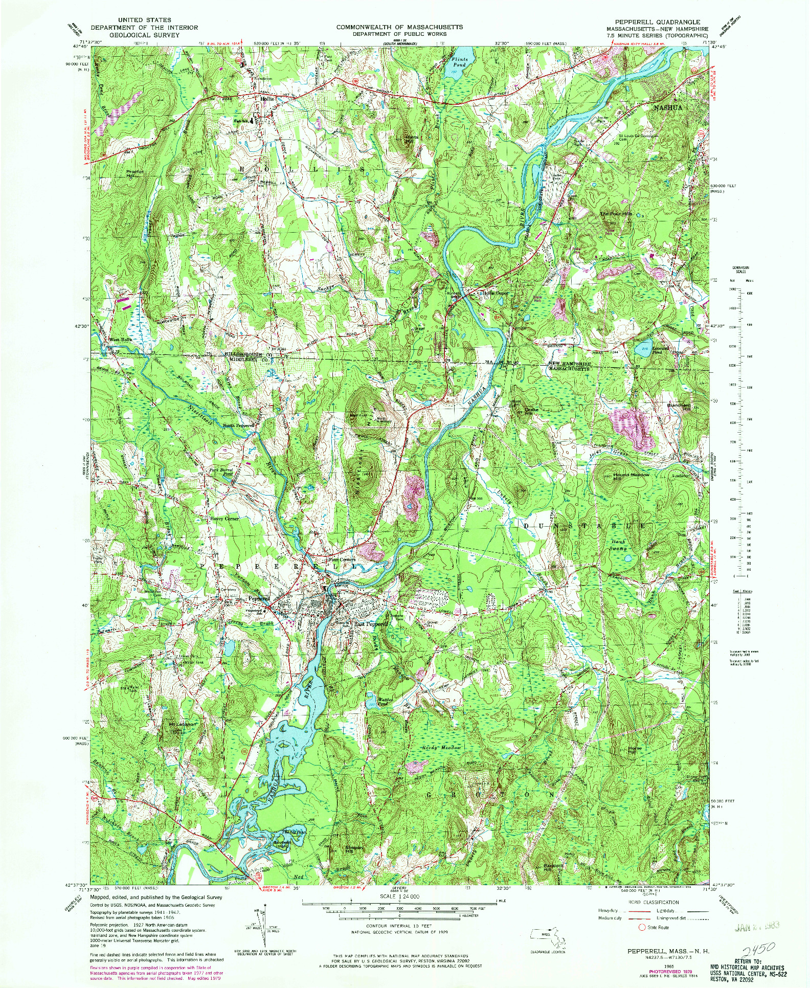 USGS 1:24000-SCALE QUADRANGLE FOR PEPPERELL, MA 1965