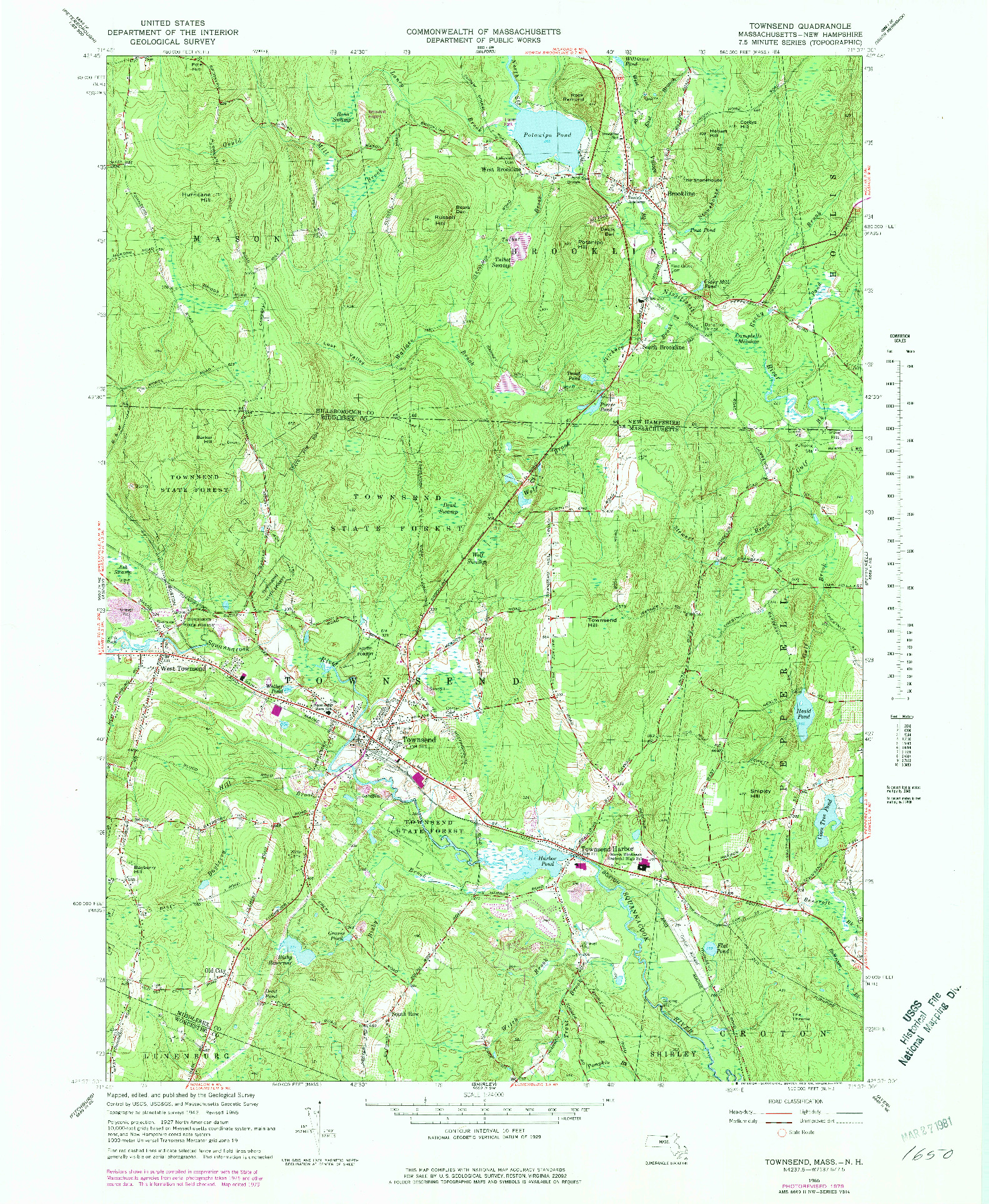 USGS 1:24000-SCALE QUADRANGLE FOR TOWNSEND, MA 1965
