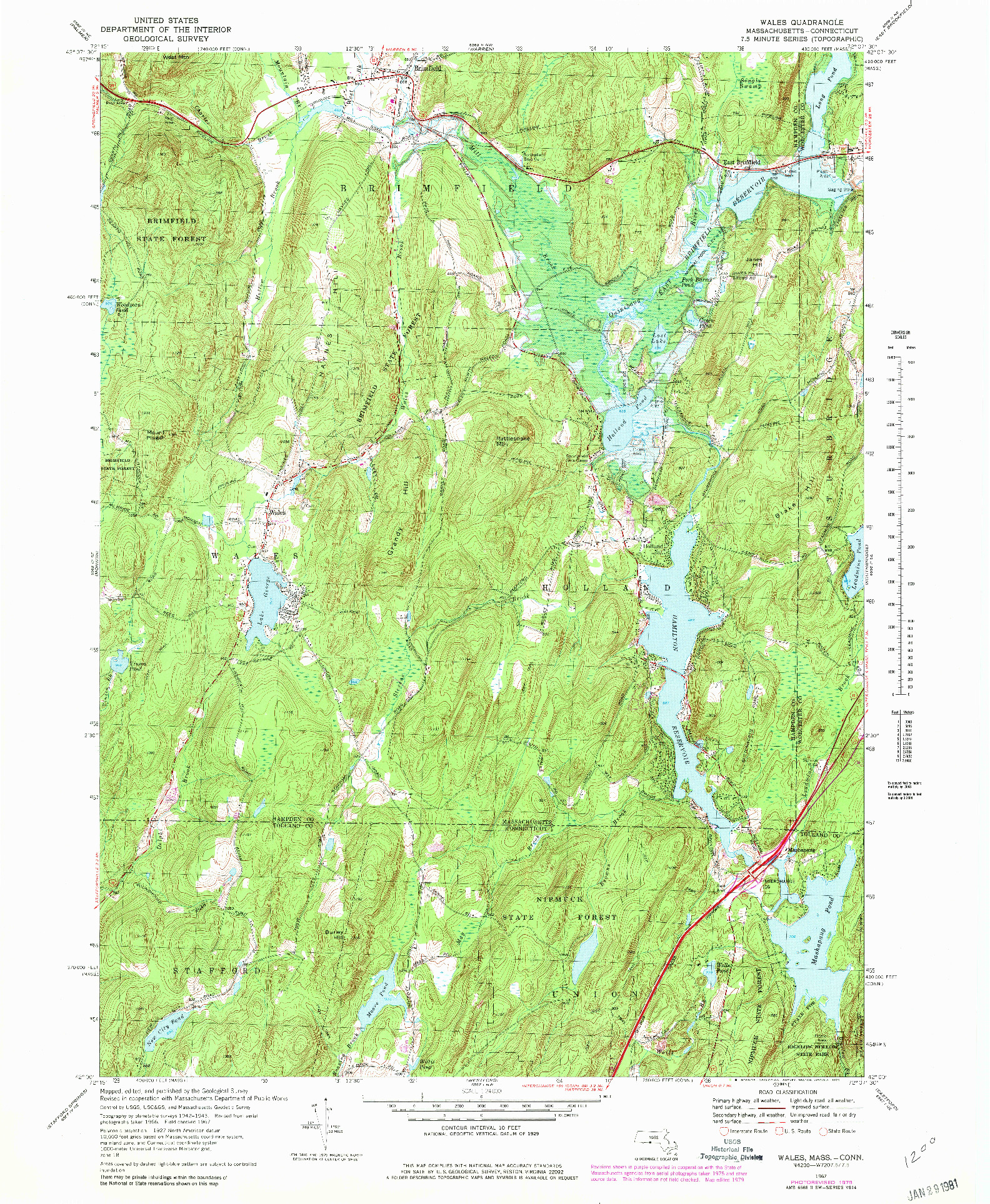 USGS 1:24000-SCALE QUADRANGLE FOR WALES, MA 1967