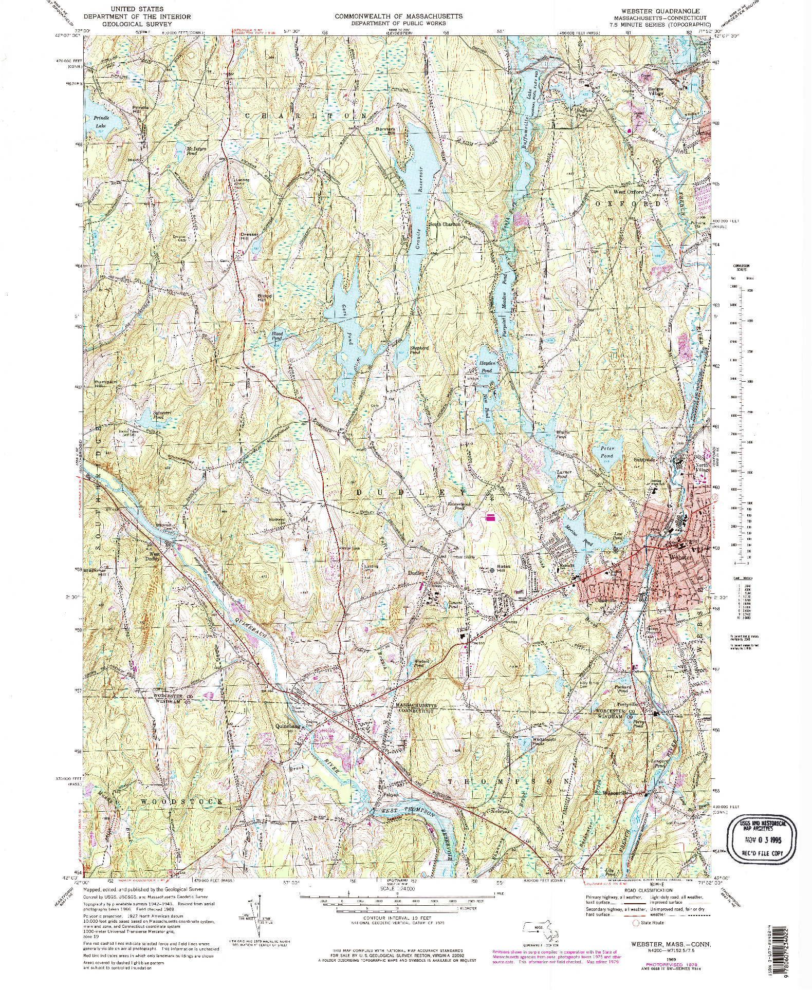 USGS 1:24000-SCALE QUADRANGLE FOR WEBSTER, MA 1969