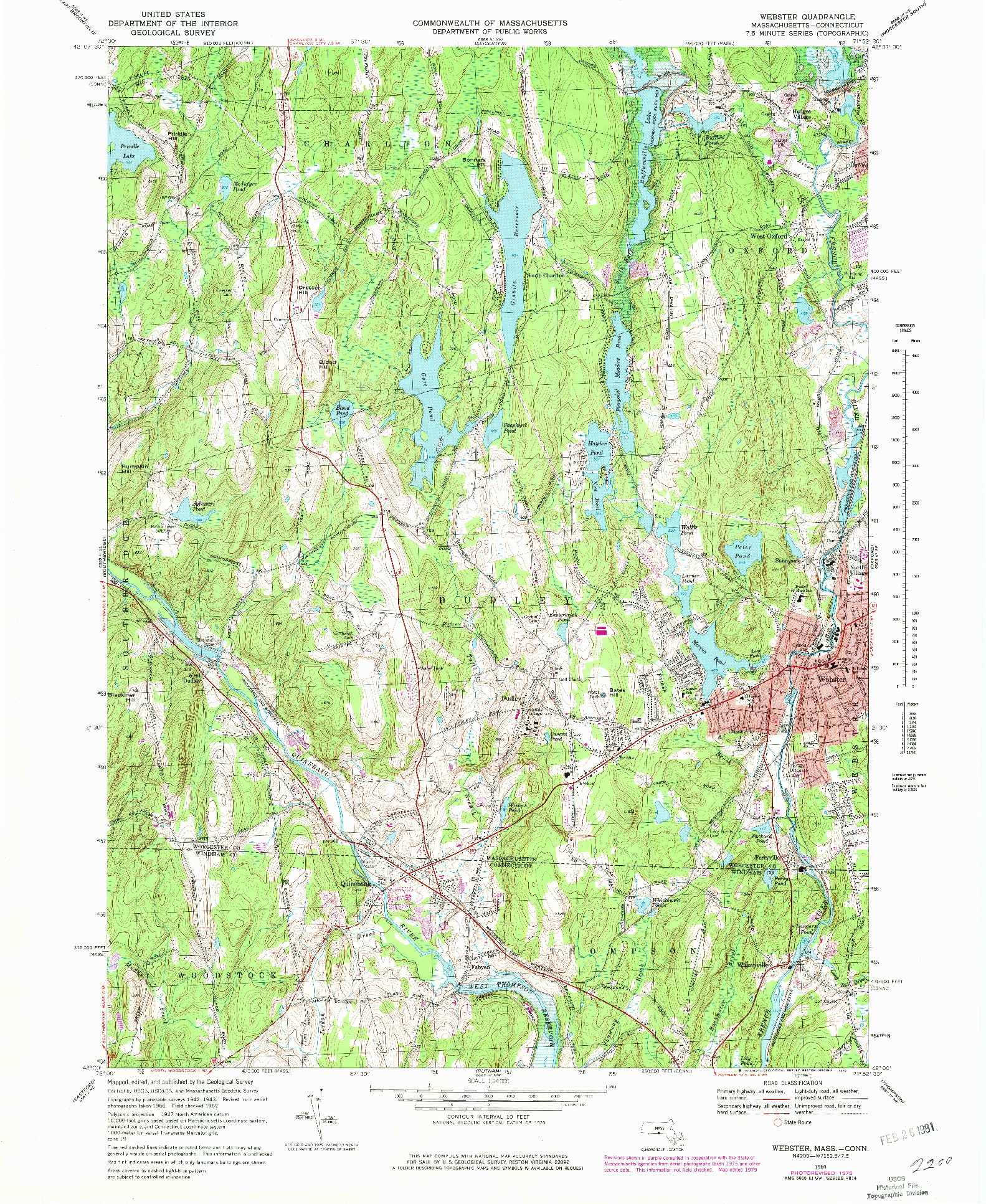 USGS 1:24000-SCALE QUADRANGLE FOR WEBSTER, MA 1969