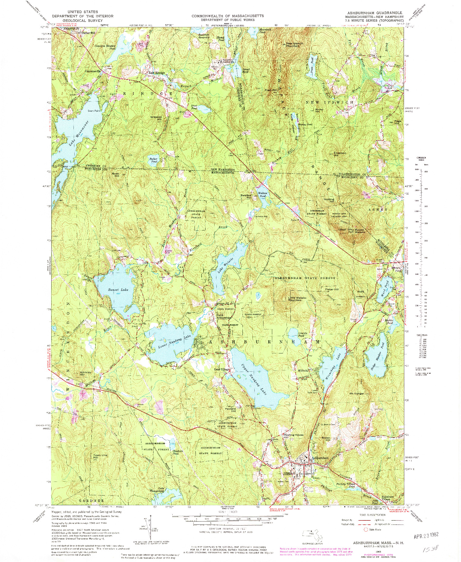 USGS 1:25000-SCALE QUADRANGLE FOR ASHBURNHAM, MA 1965