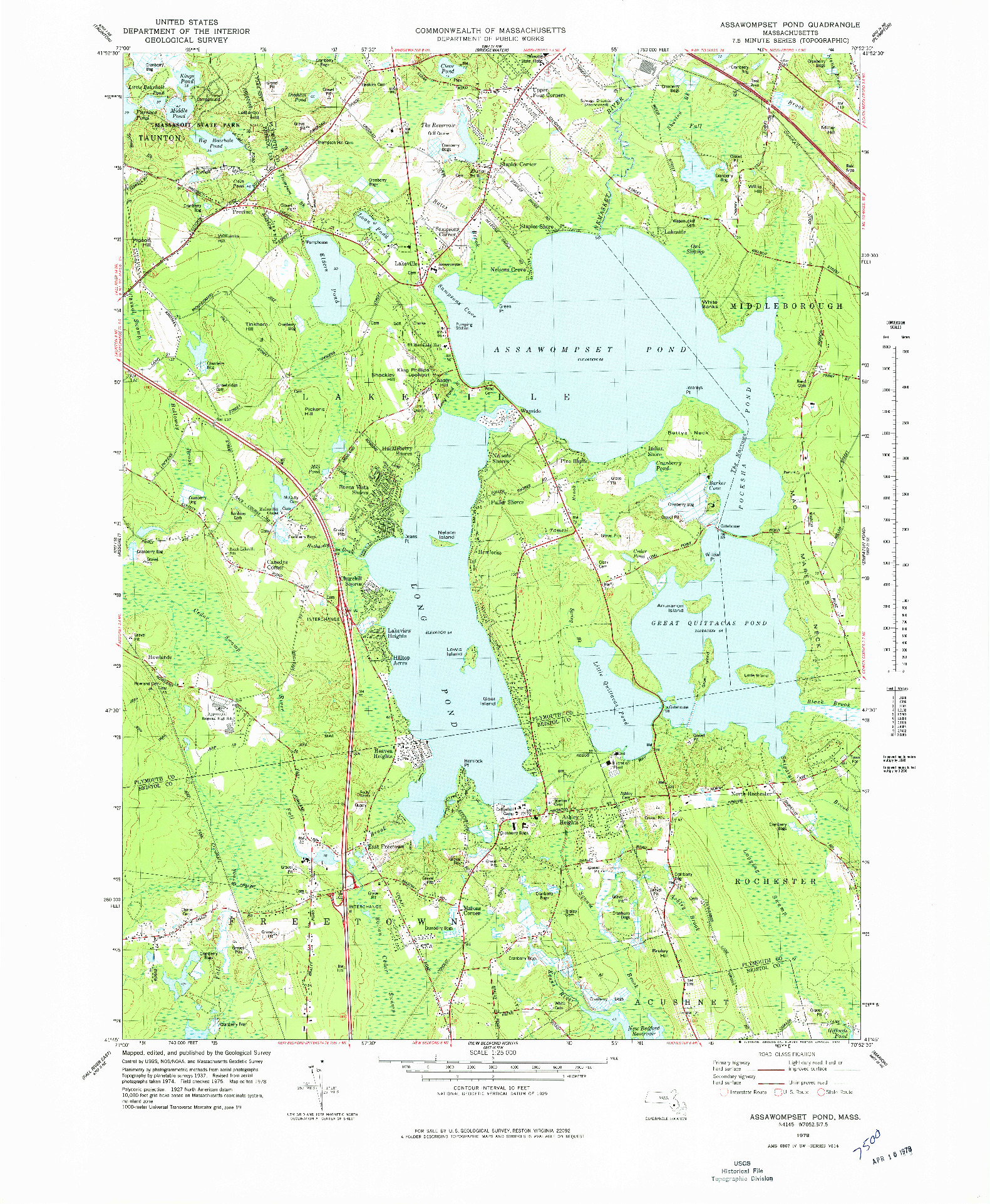 USGS 1:25000-SCALE QUADRANGLE FOR ASSAWOMPSET POND, MA 1978