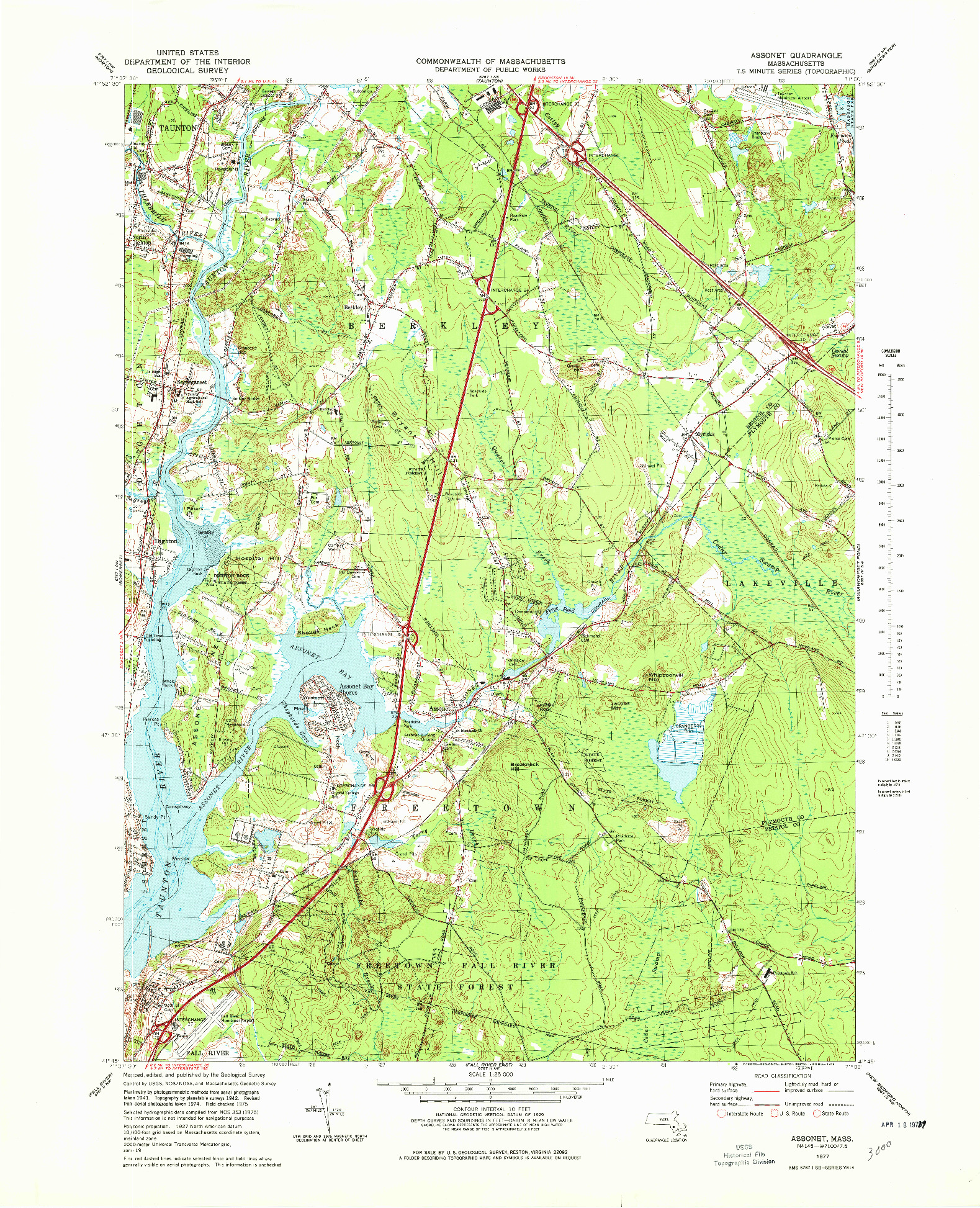 USGS 1:25000-SCALE QUADRANGLE FOR ASSONET, MA 1977
